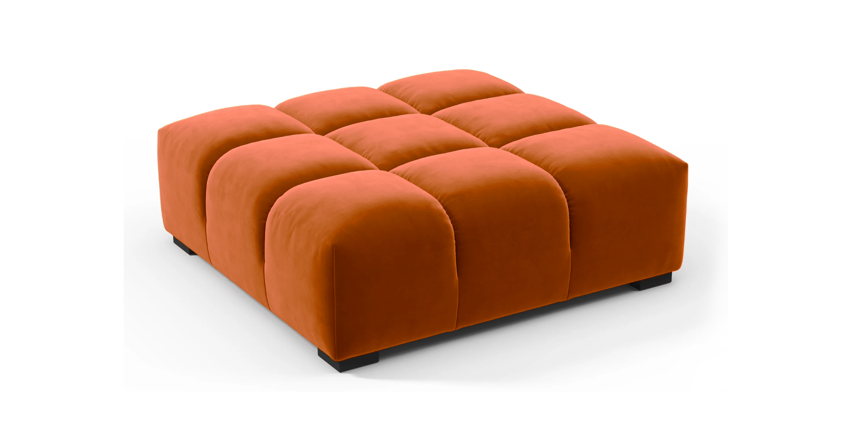Tufted Ottoman -  Velvet Rust Orange Velvet