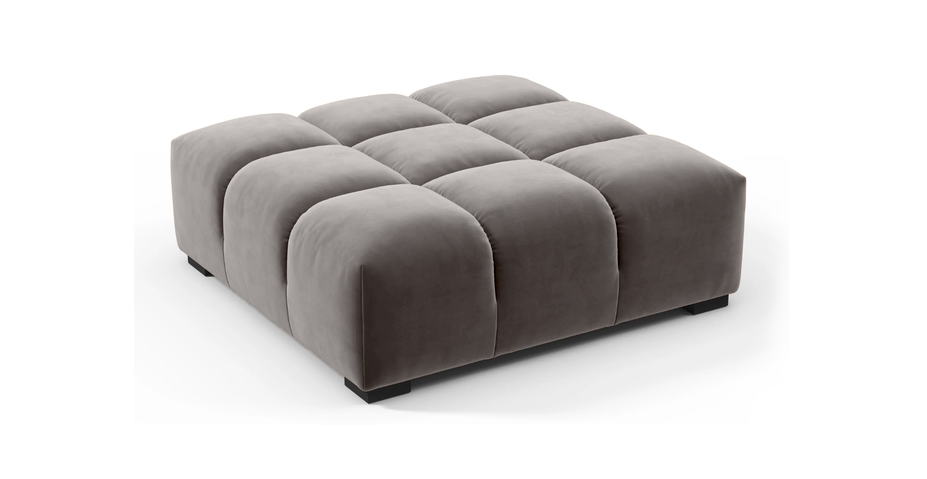 Tufted Ottoman -  Velvet Iron Grey Velvet