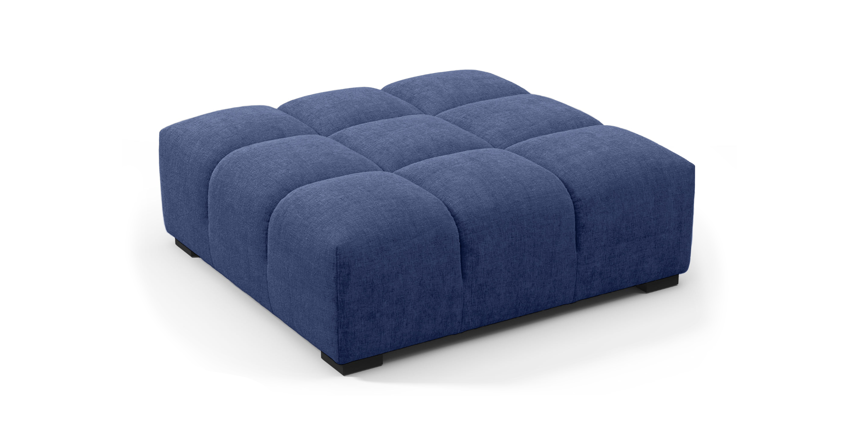 Tufted Ottoman -  Chenille Blue Chenille