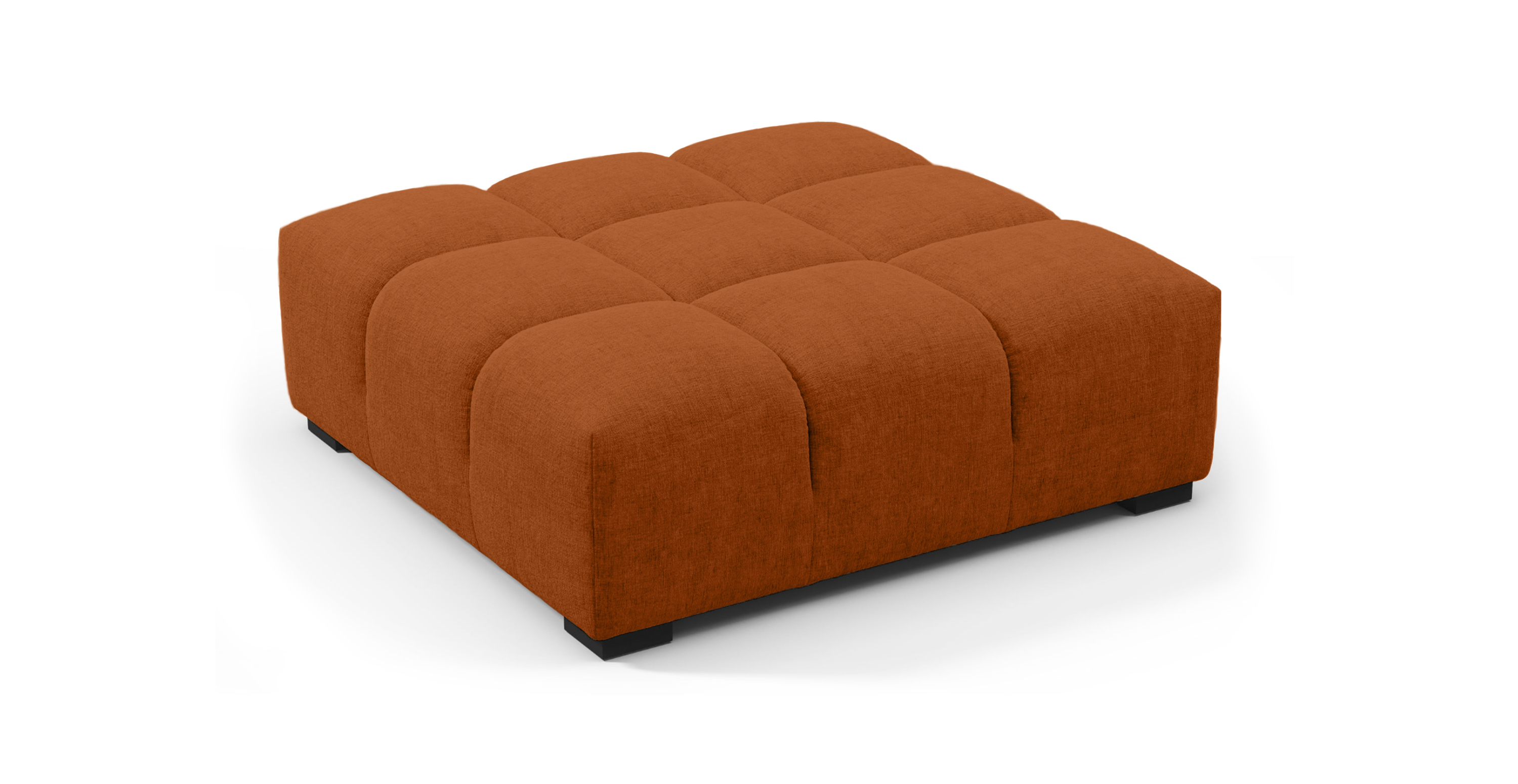 Tufted Ottoman -  Chenille Orange Chenille
