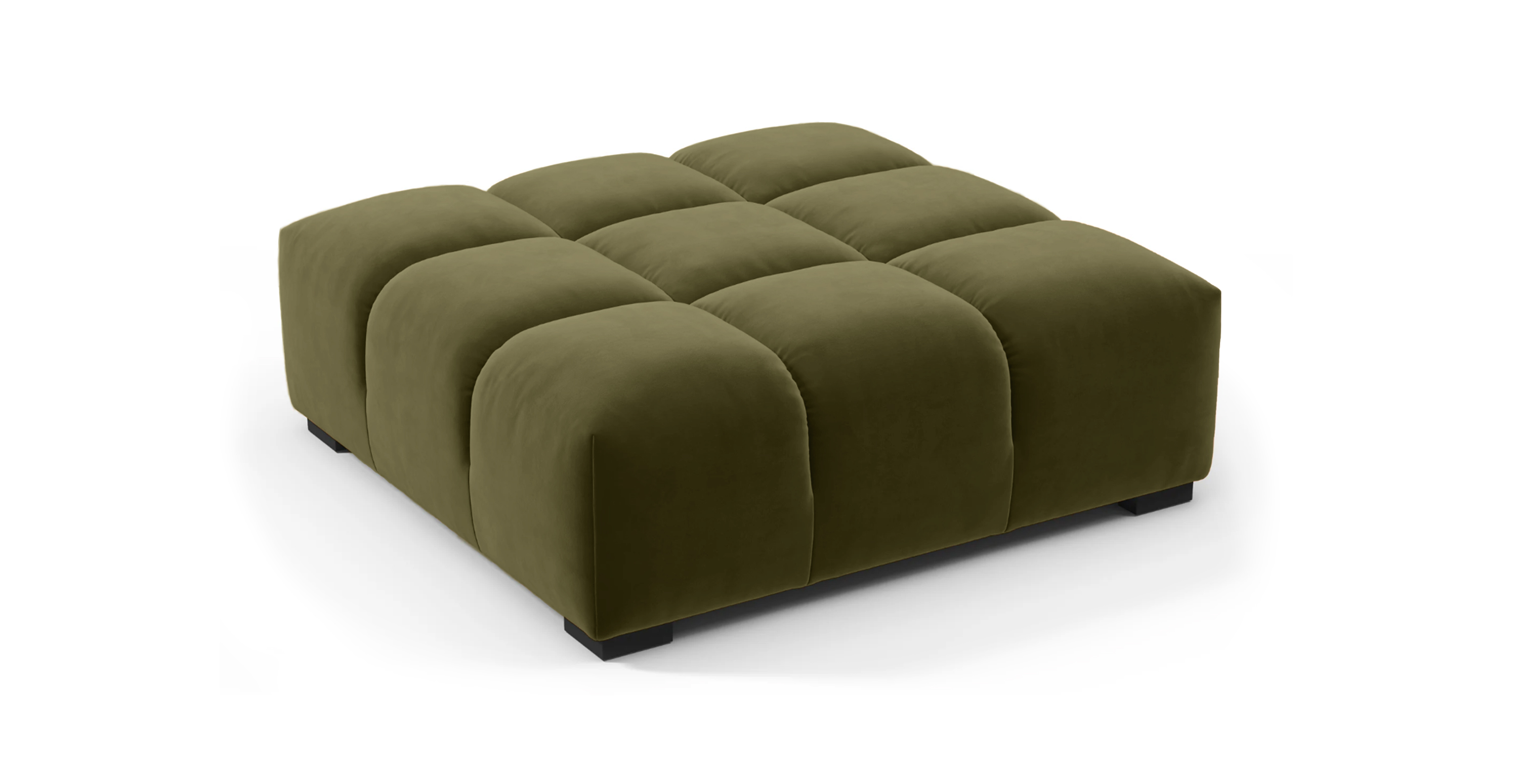 Tufted Ottoman -  Velvet Army Green Velvet