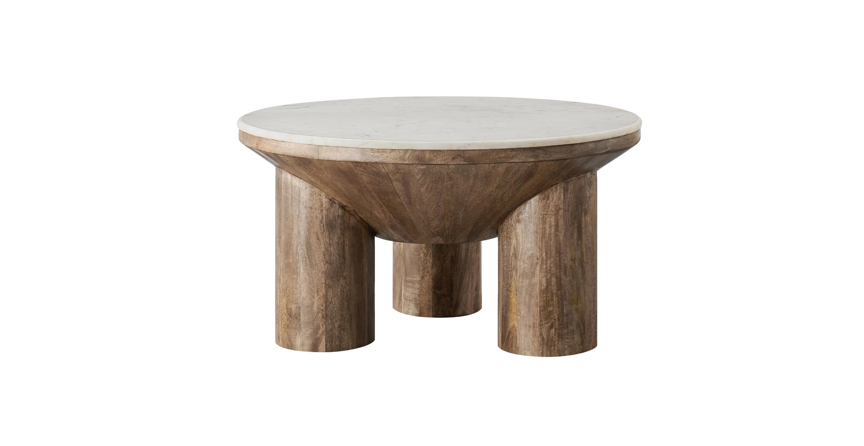 Gramercy 33" Round Marble Top Coffee Table with Wood Base -  Walnut