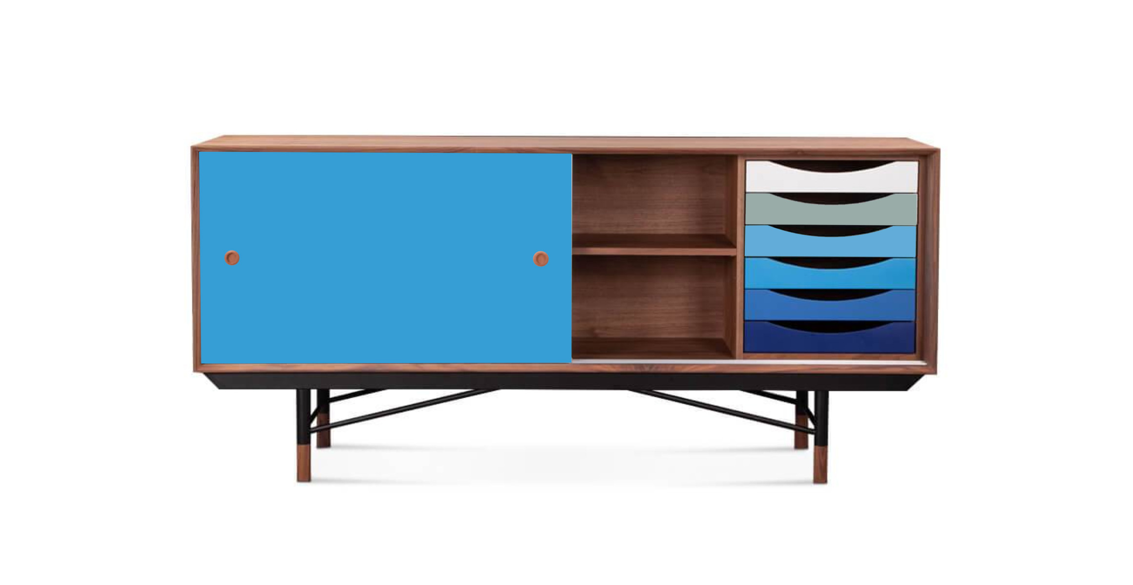 Finn Juhl 1955 Sideboard - 6 Shelves -  Wood Blue