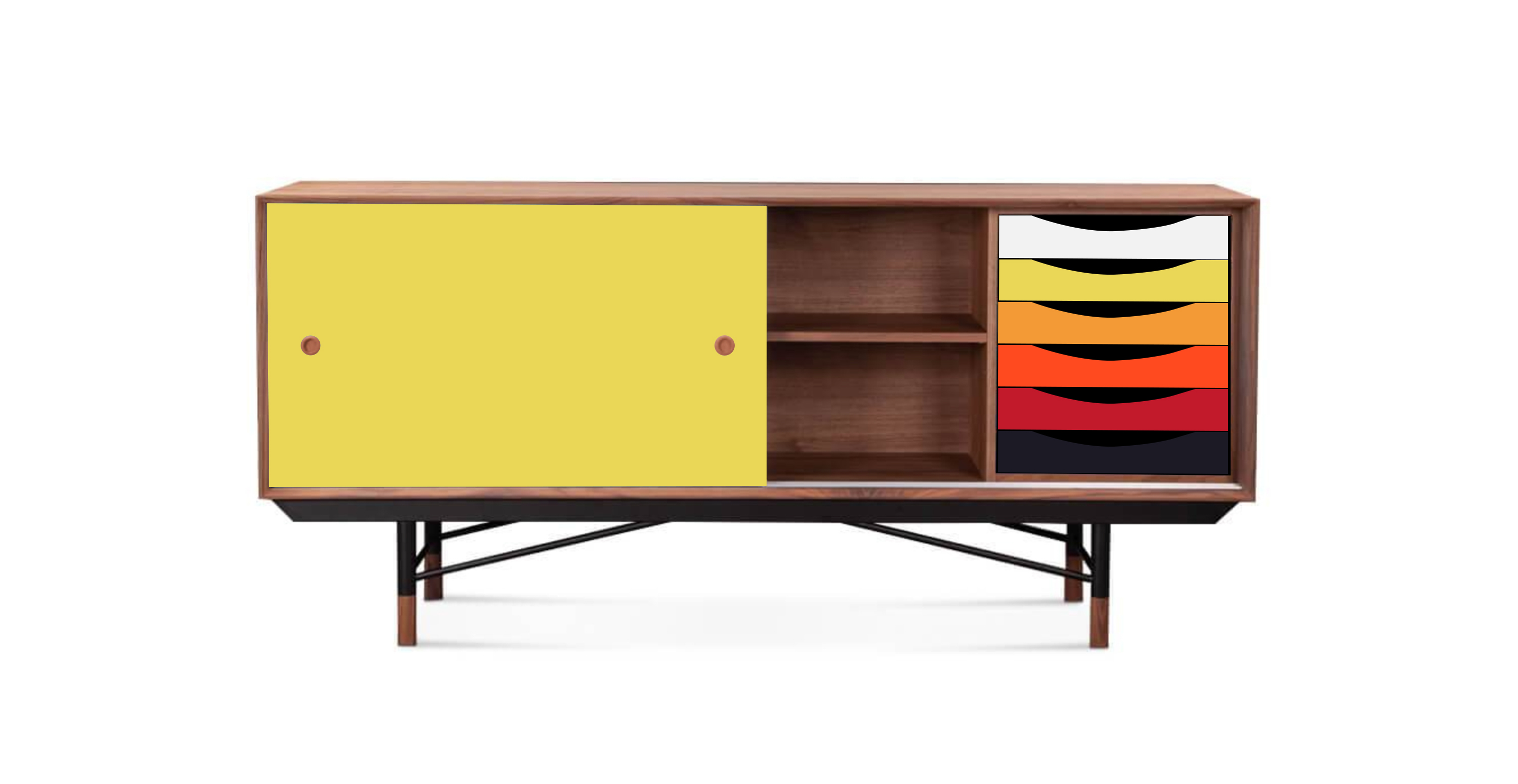Finn Juhl 1955 Sideboard - 6 Shelves - Wood Yellow