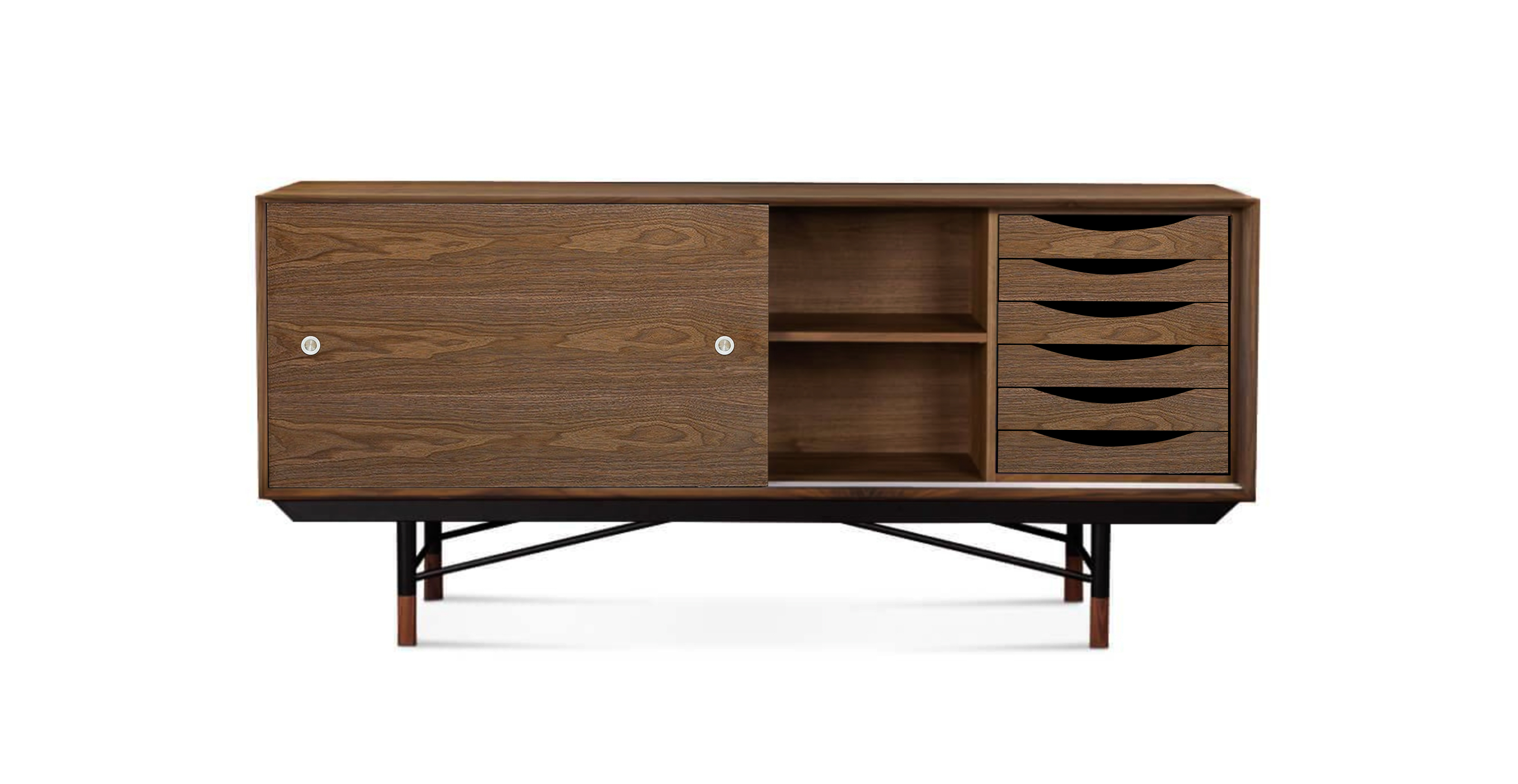 Finn Juhl 1955 Sideboard - 6 Shelves -  Wood Walnut
