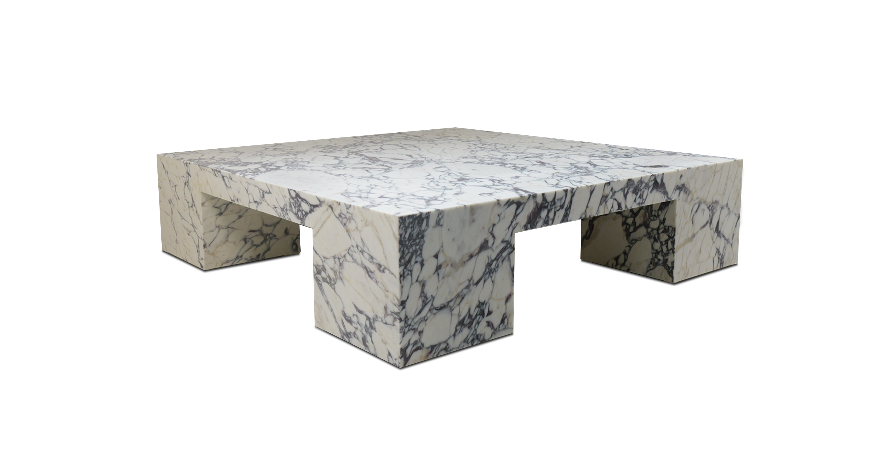 Rialzo Marble Square Coffee Table with Block Legs -  Marble Calacatta Viola