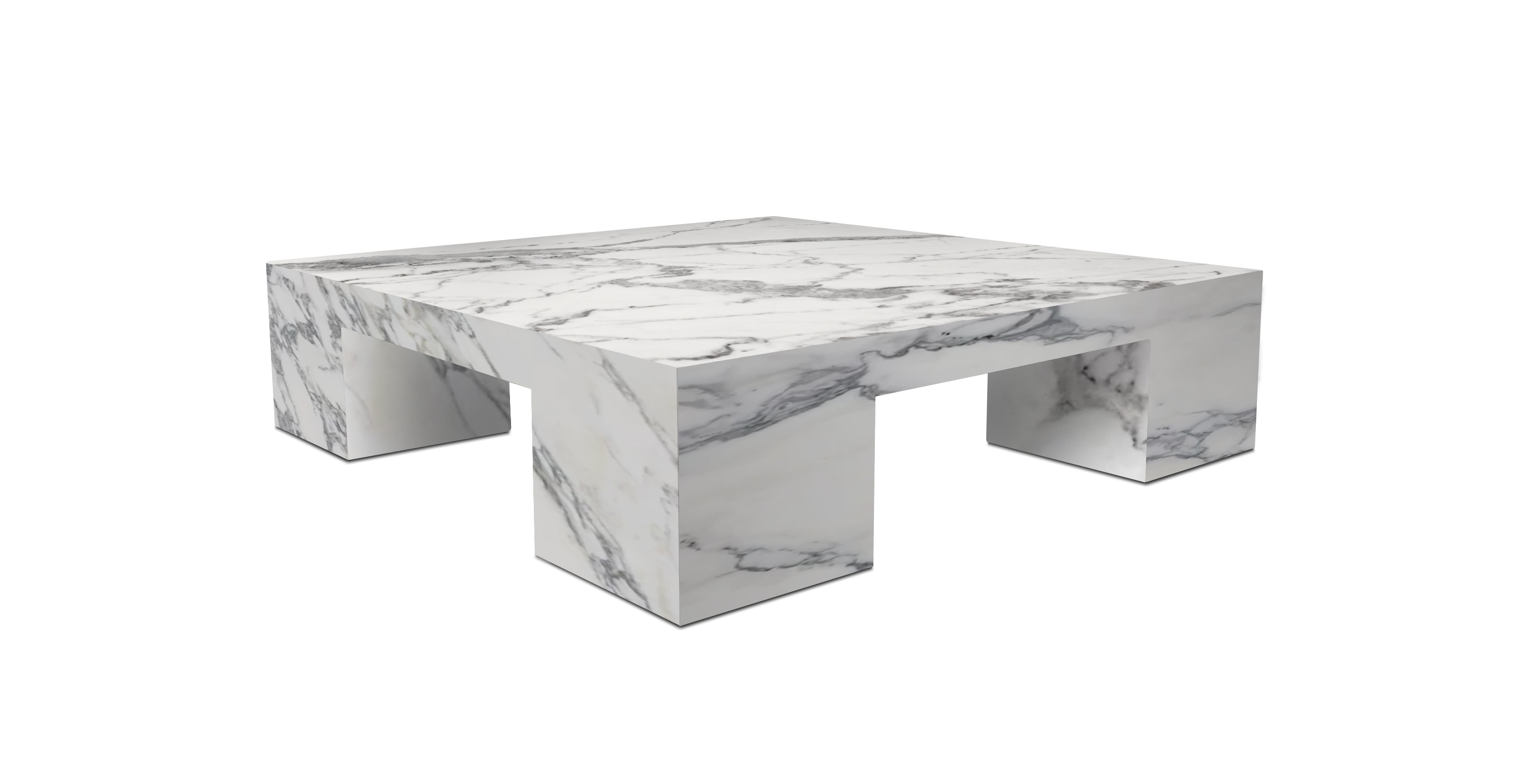 Rialzo Marble Square Coffee Table with Block Legs -  Marble Arabescato