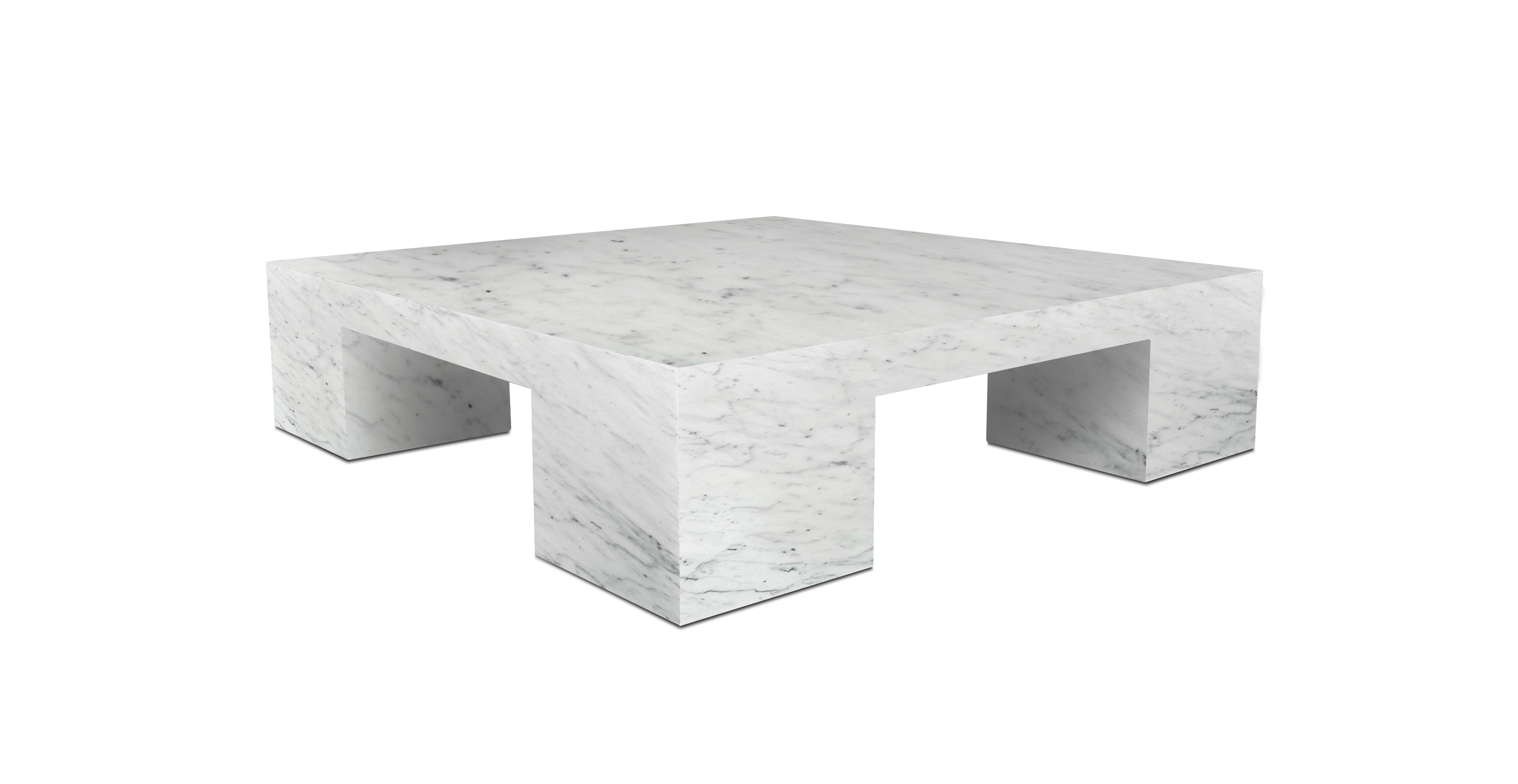 Rialzo Marble Square Coffee Table with Block Legs -  Marble Carrara