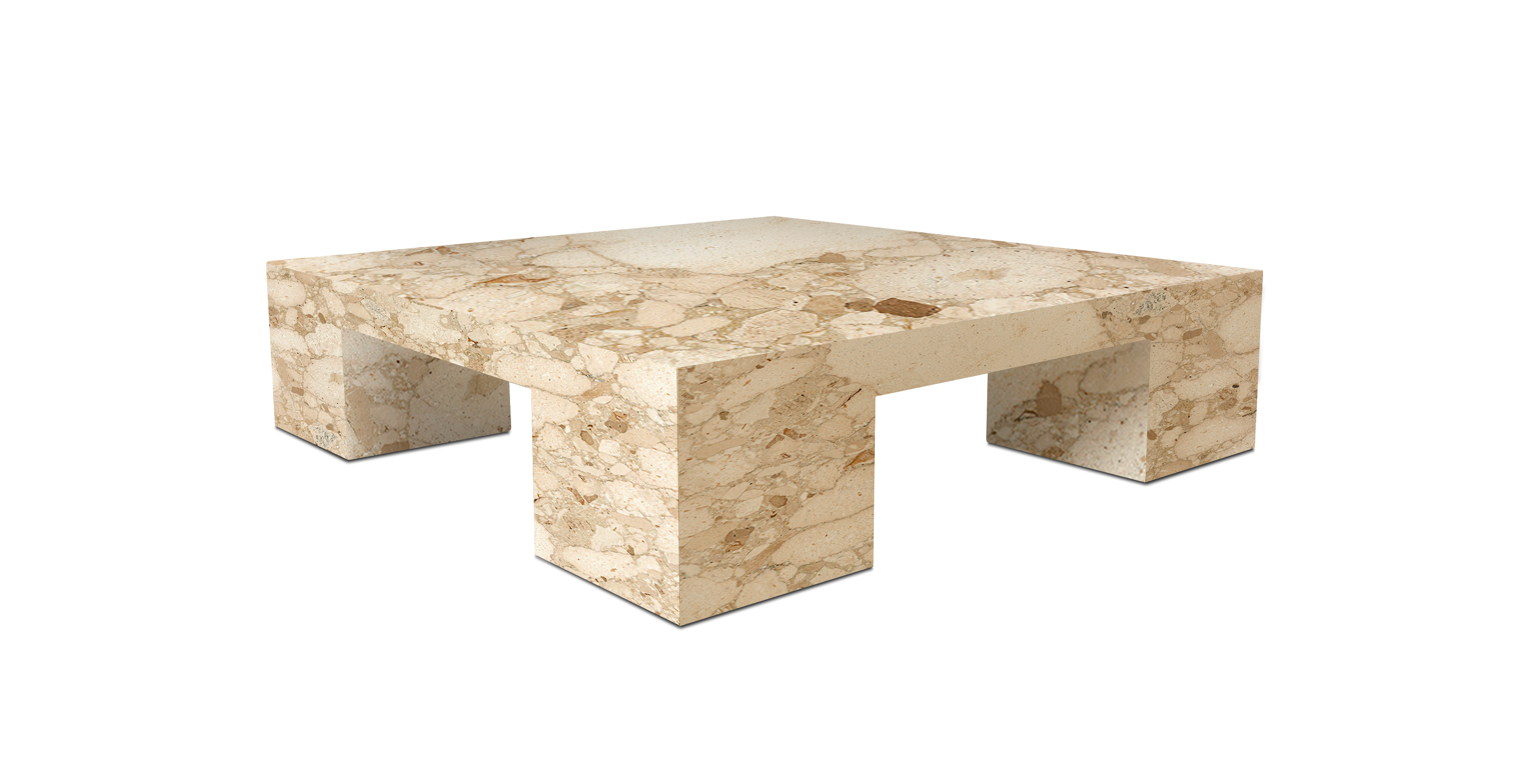 Rialzo Marble Square Coffee Table with Block Legs -  Marble Kunis Breccia