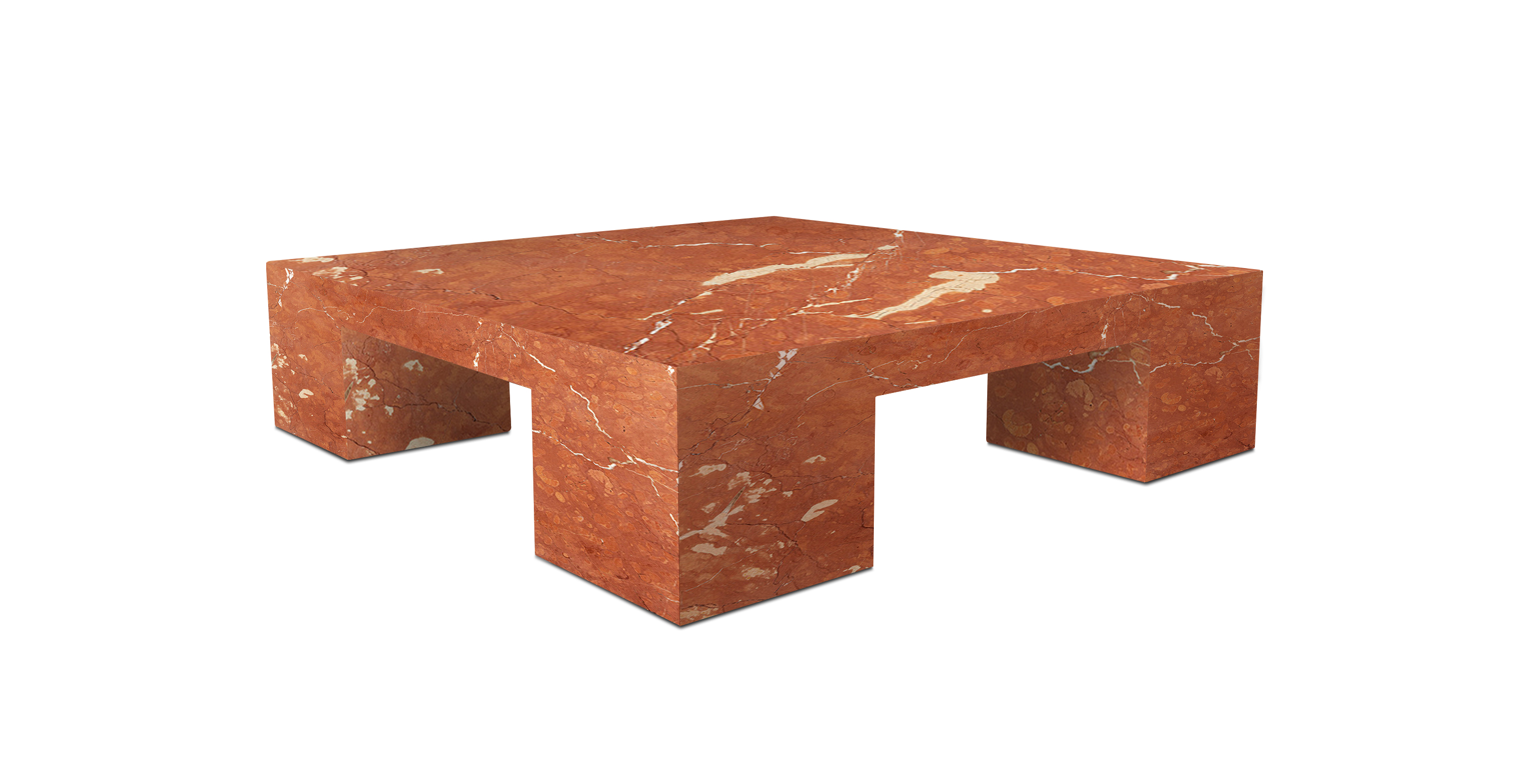 Rialzo Marble Square Coffee Table with Block Legs -  Marble Coral Red