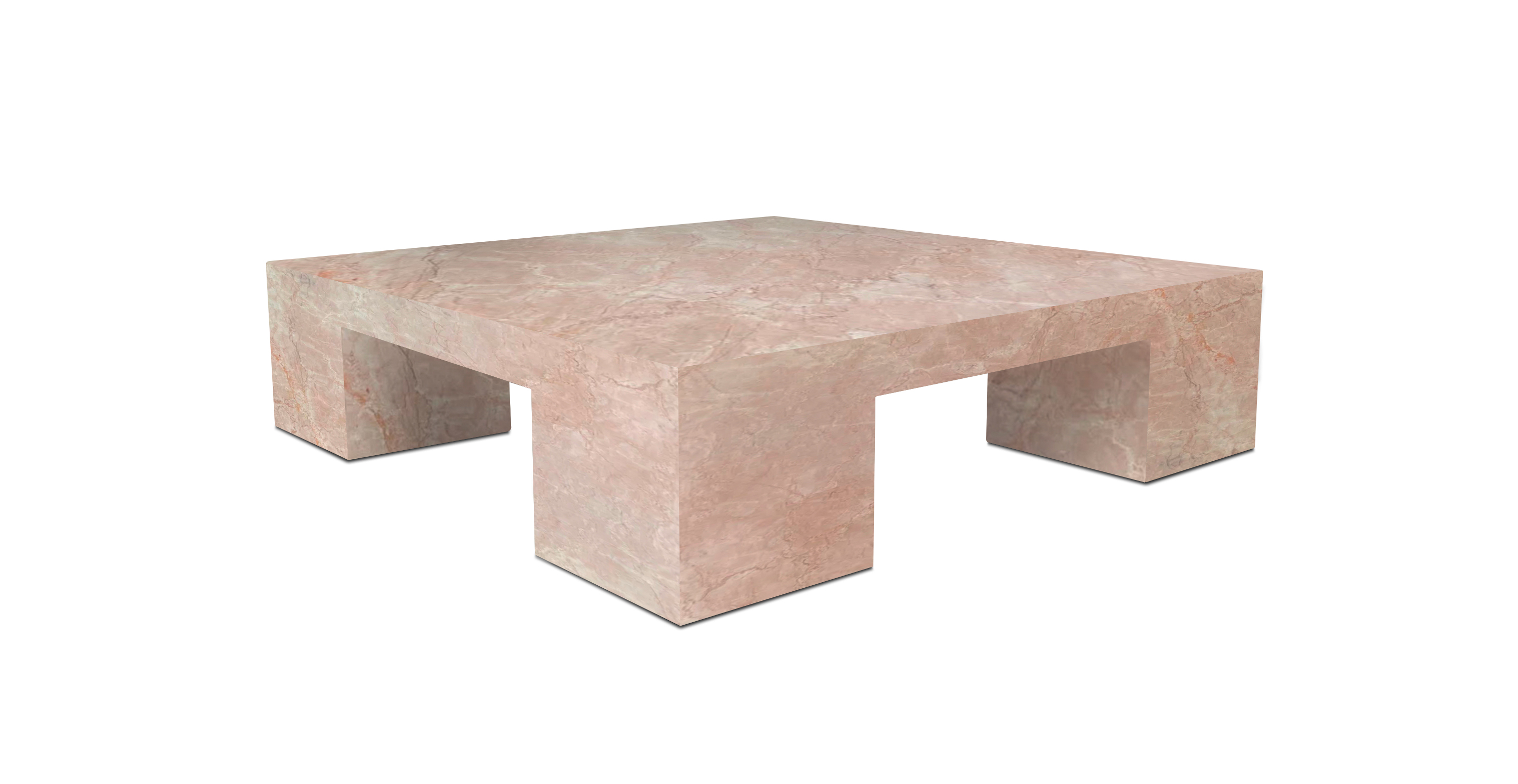 Rialzo Marble Square Coffee Table with Block Legs -  Marble Rose Cream