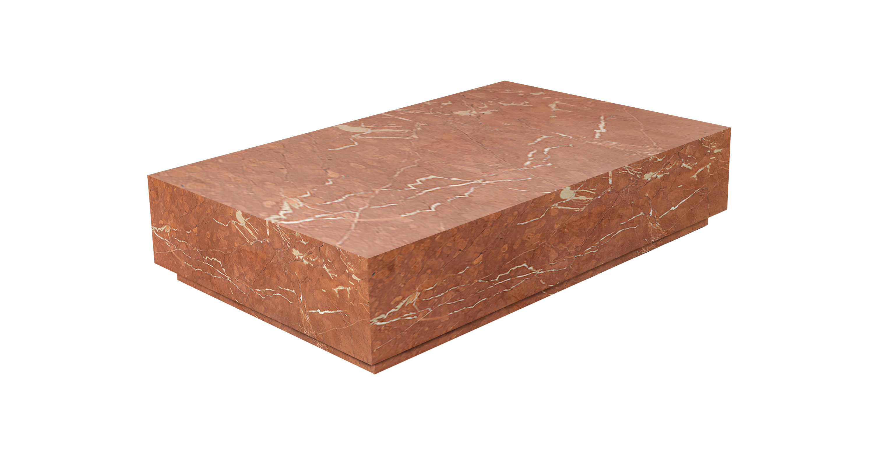 Ponente Marble Monolith Rectangular Coffee Table -  Marble Coral Red 55"