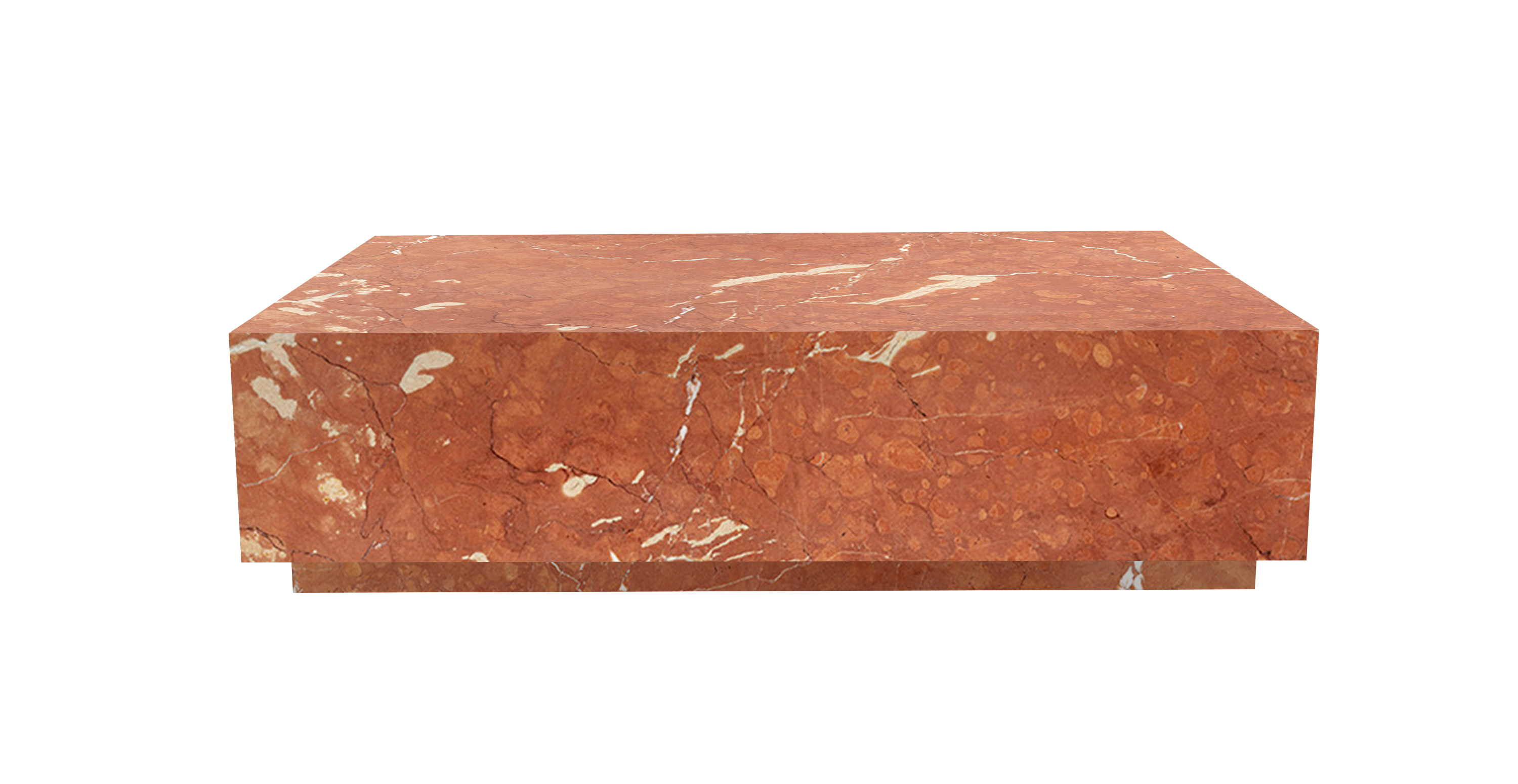 Ponente Marble Monolith Rectangular Coffee Table -  Marble Coral Red 67"