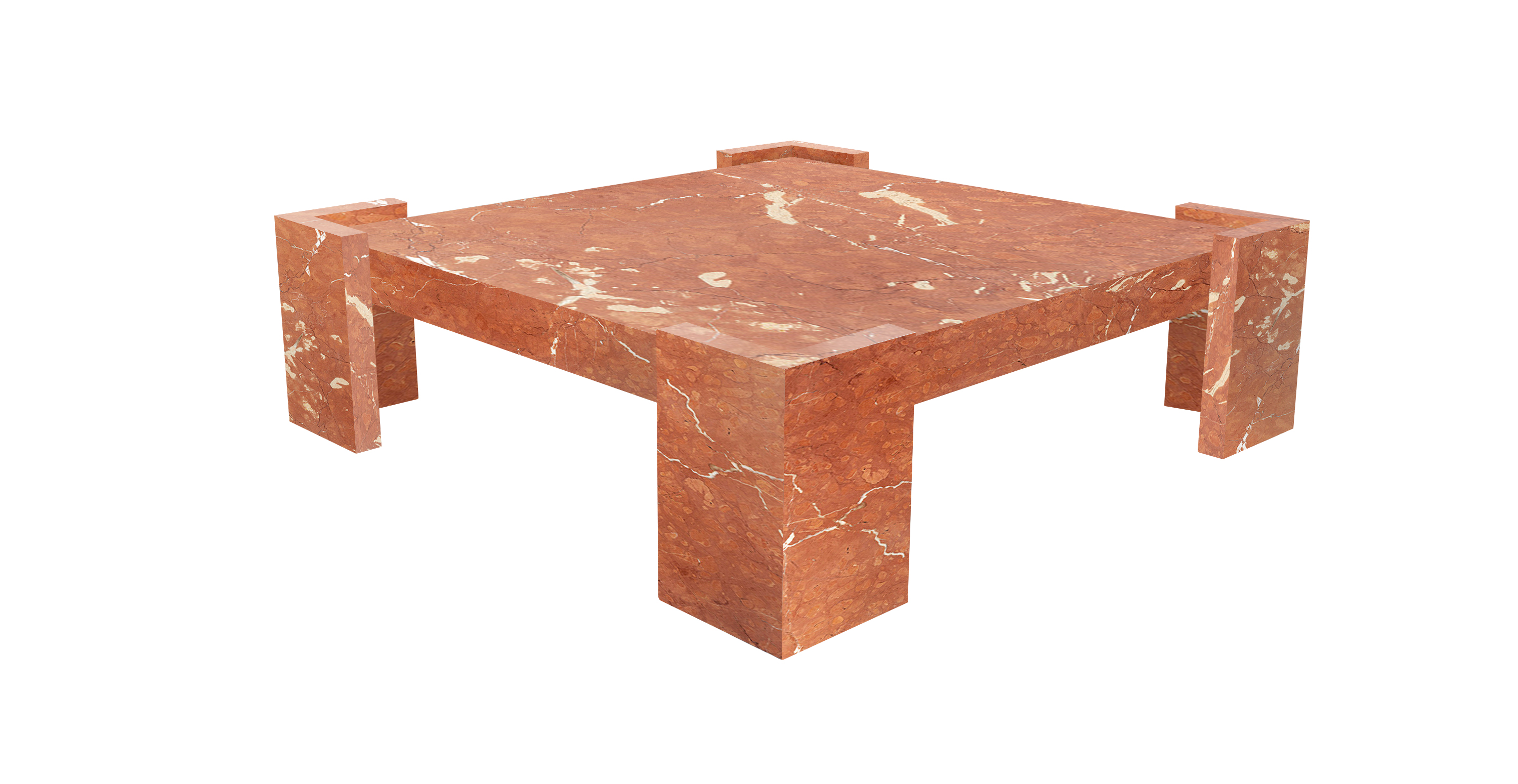 Poggio Marble Low Profile Square Coffee Table -  Marble Coral Red