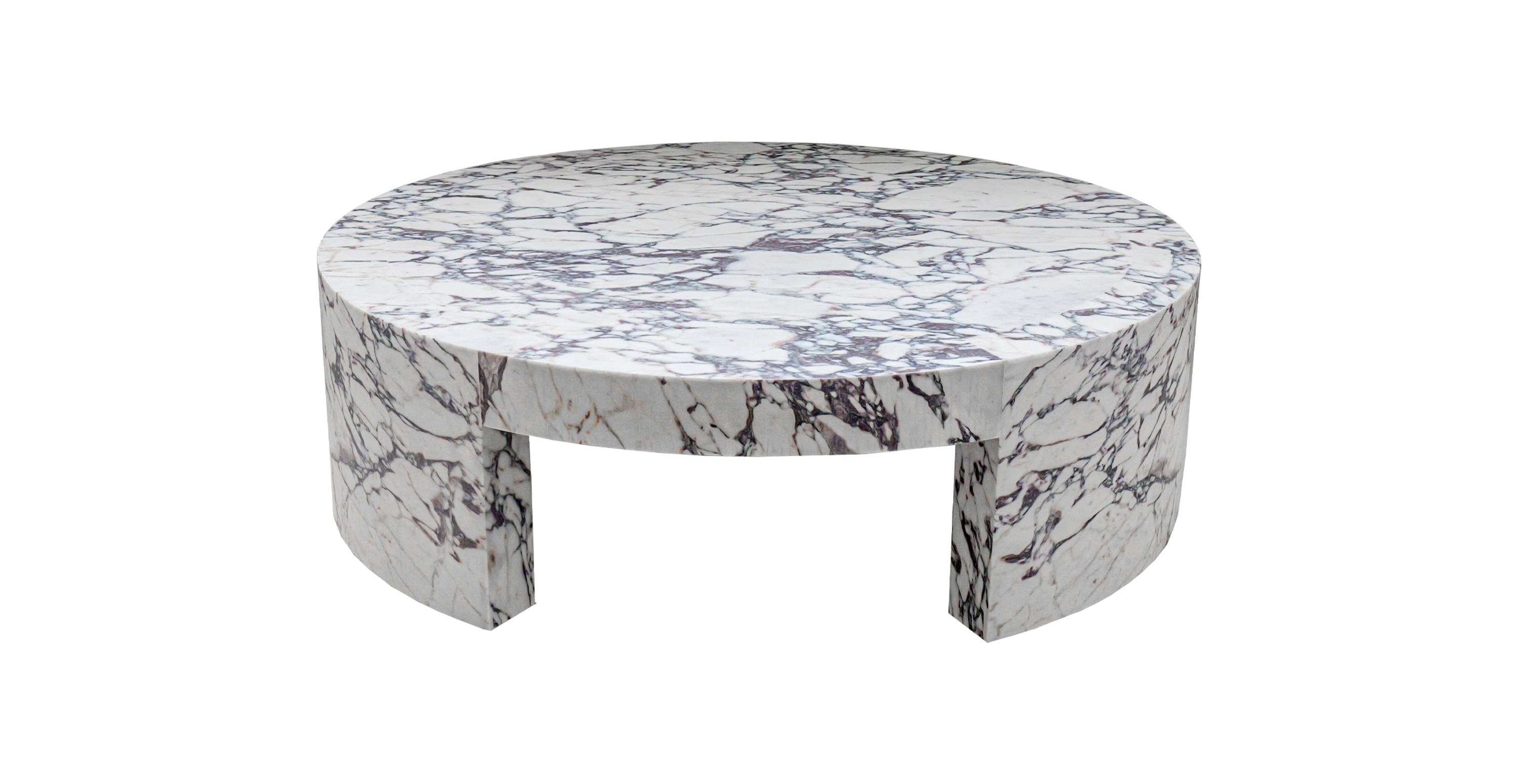 Eclissi Marble Round Coffee Table with Block Legs -  Marble Calacatta Viola