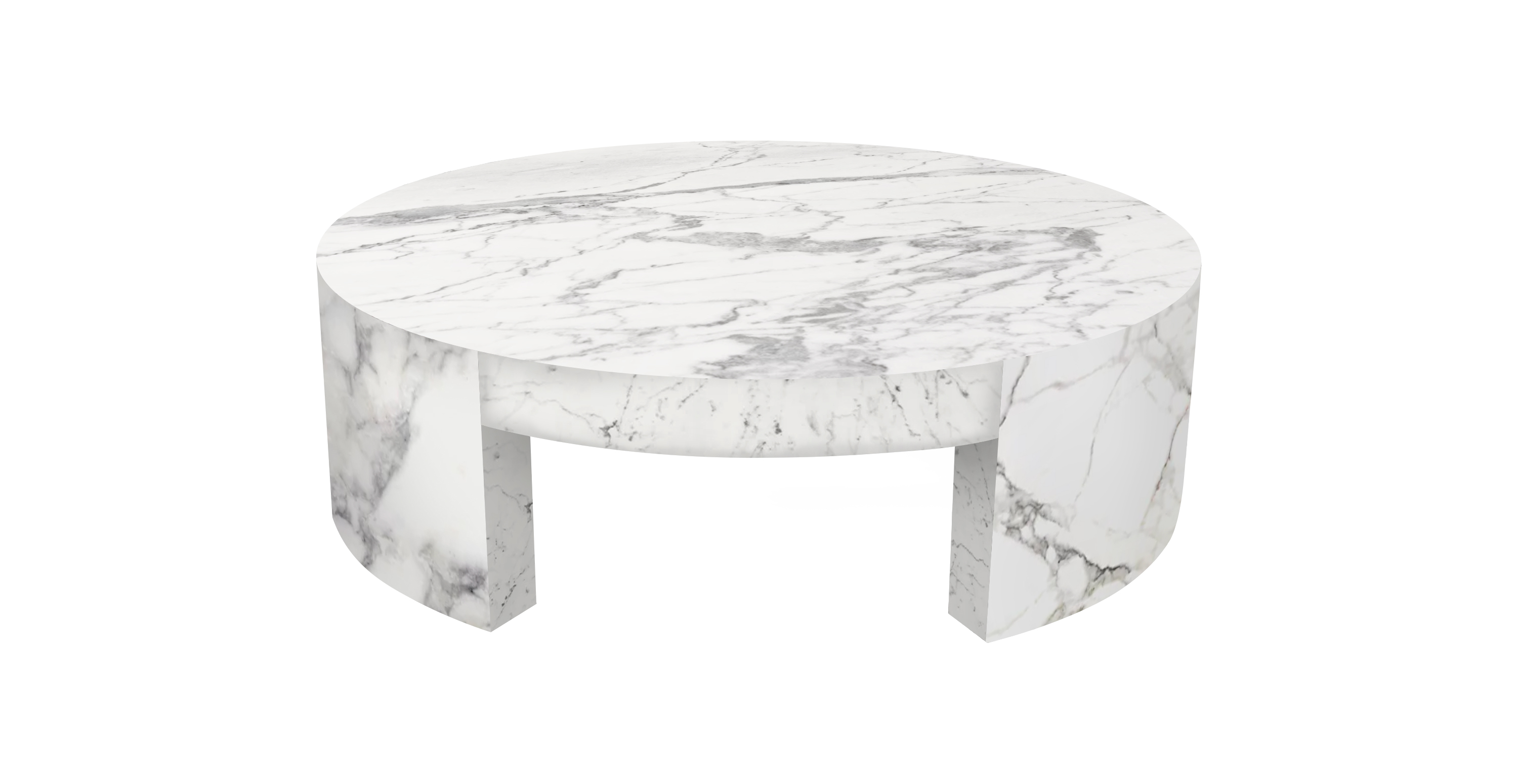 Eclissi Marble Round Coffee Table with Block Legs -  Marble Arabescato