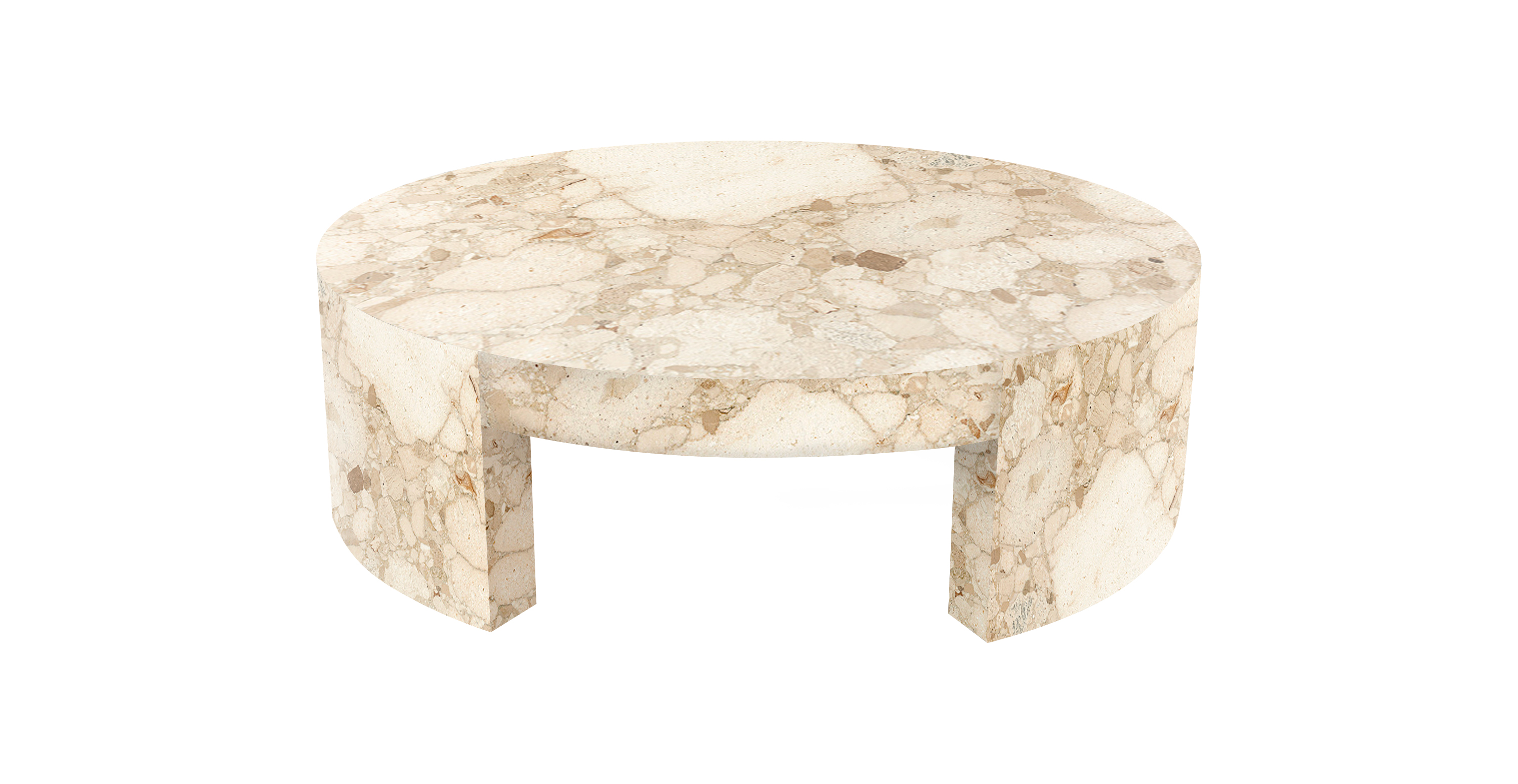 Eclissi Marble Round Coffee Table with Block Legs -  Marble Kunis Breccia