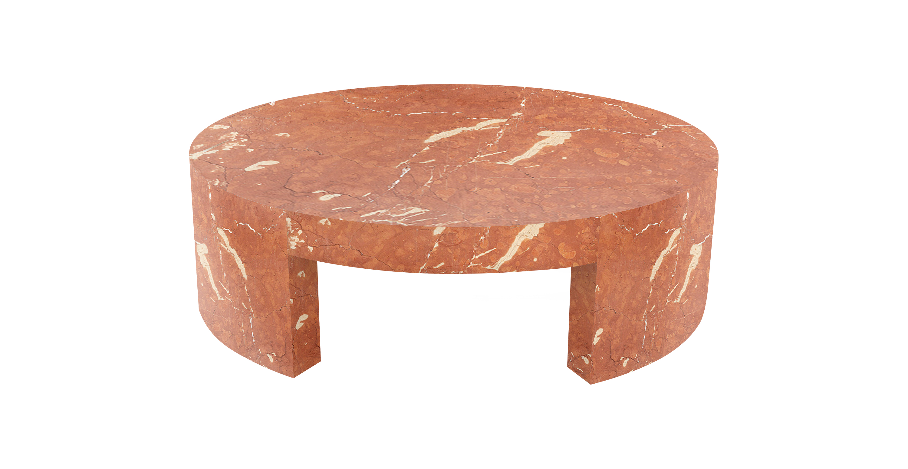 Eclissi Marble Round Coffee Table with Block Legs -  Marble Coral Red