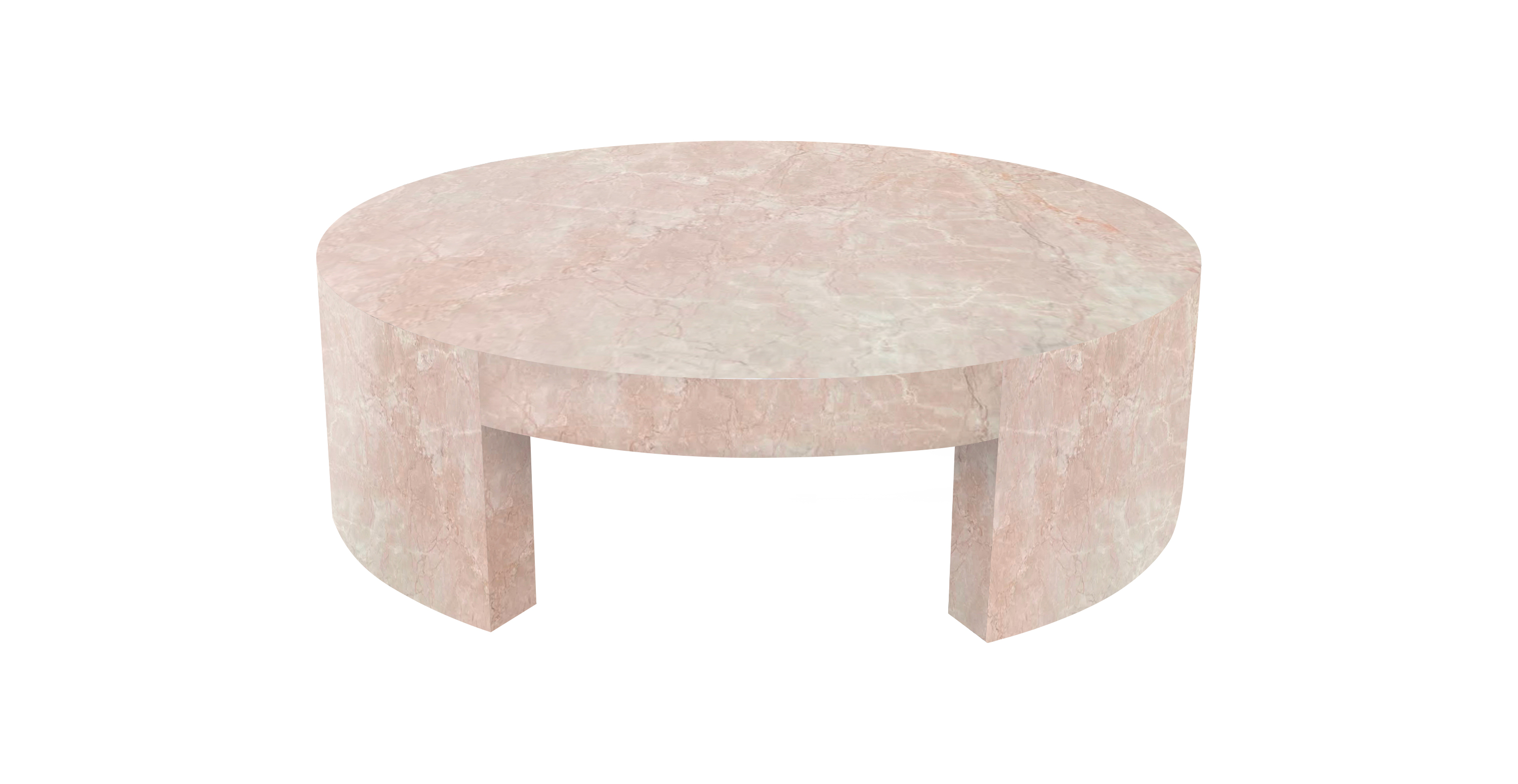 Eclissi Marble Round Coffee Table with Block Legs -  Marble Rose Cream
