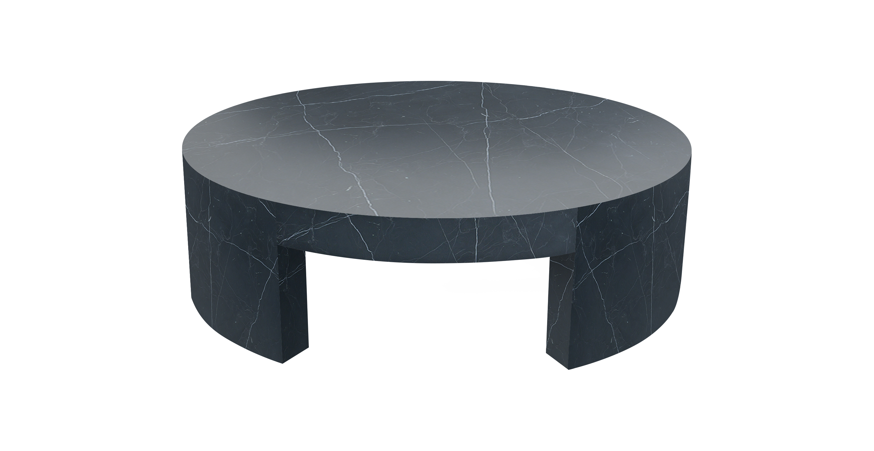 Eclissi Marble Round Coffee Table with Block Legs -  Marble Calacatta Nero