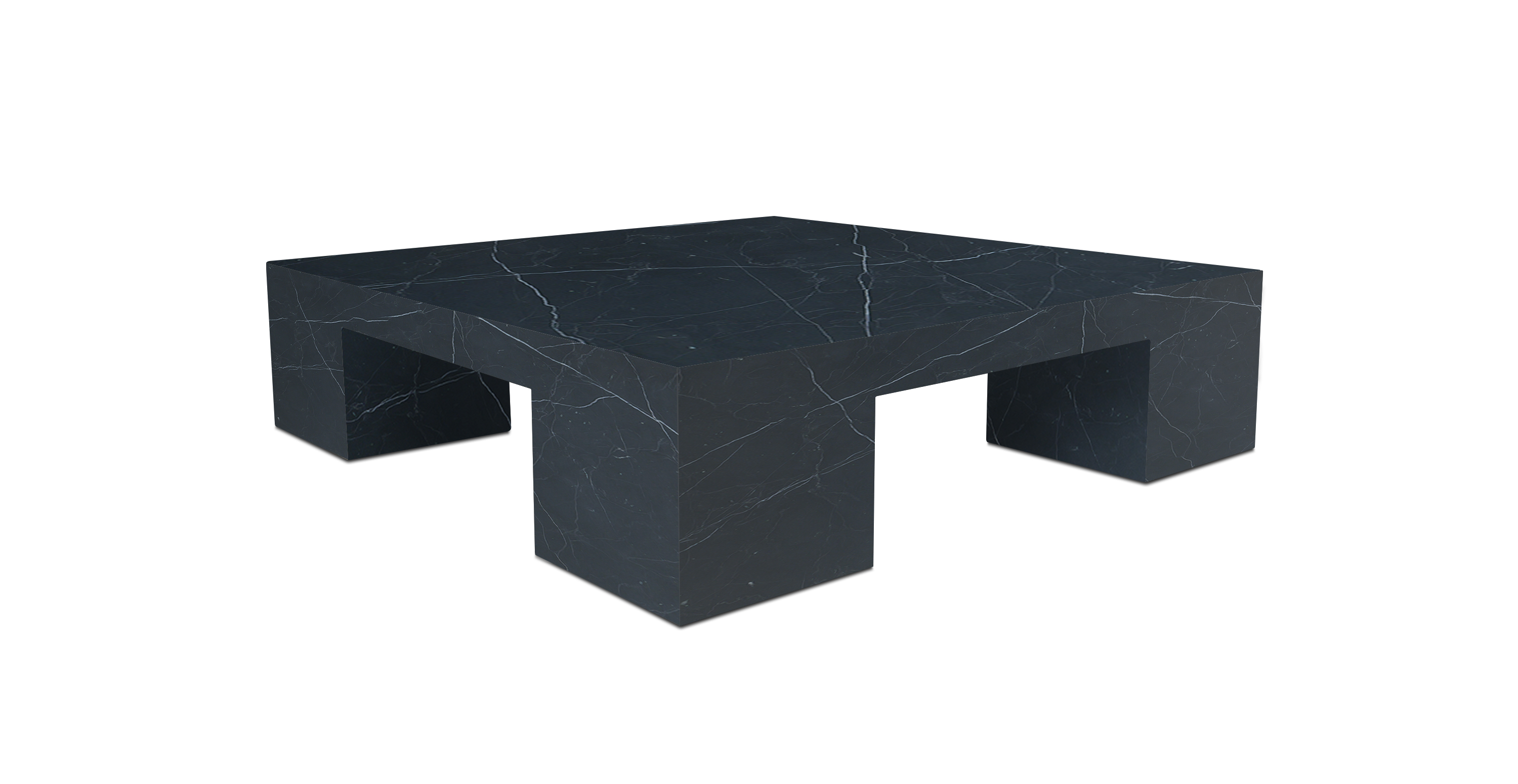 Rialzo Marble Square Coffee Table with Block Legs -  Marble Calacatta Nero