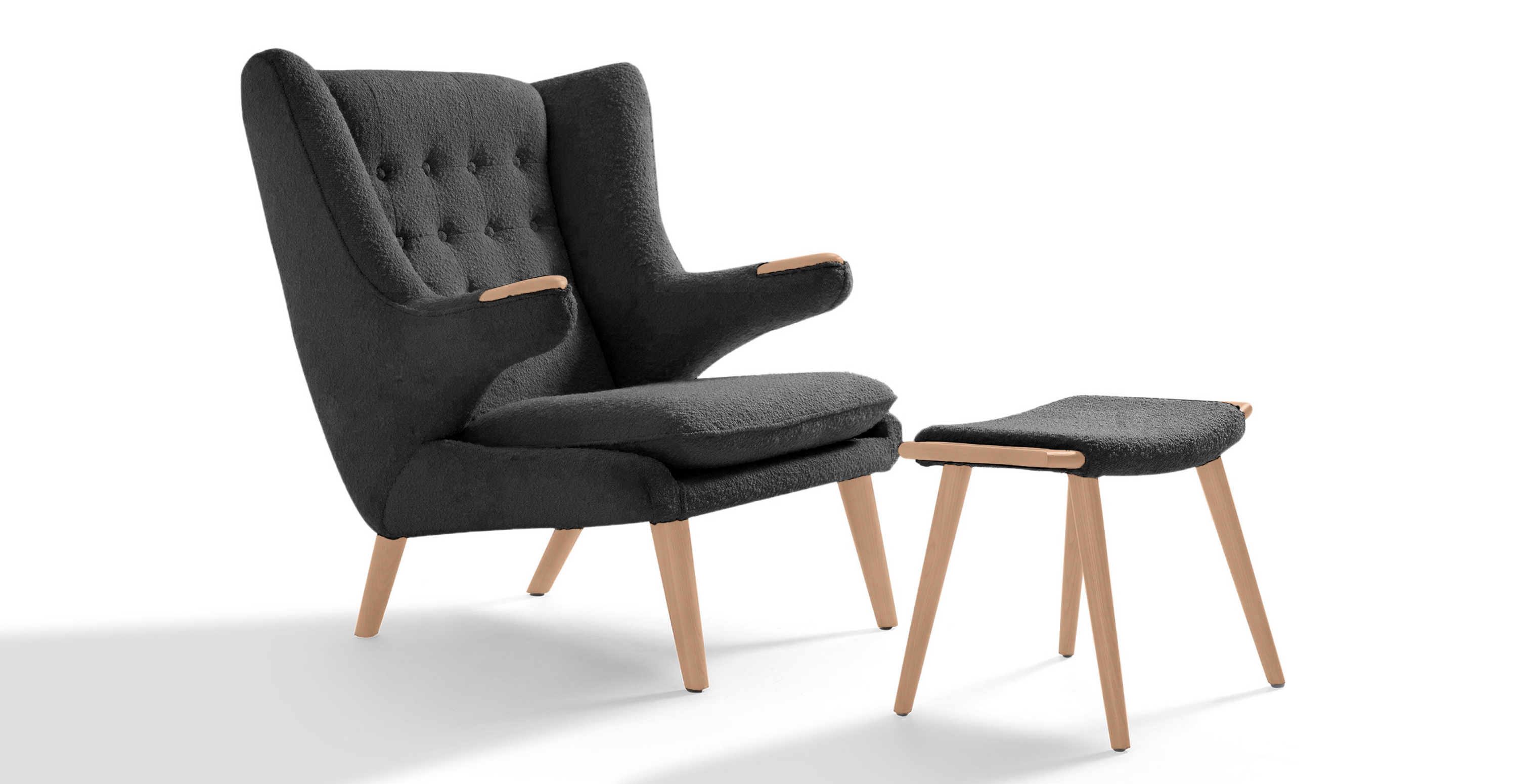 Papa Bear Chair & Ottoman - Natural - Boucle Black Boucle