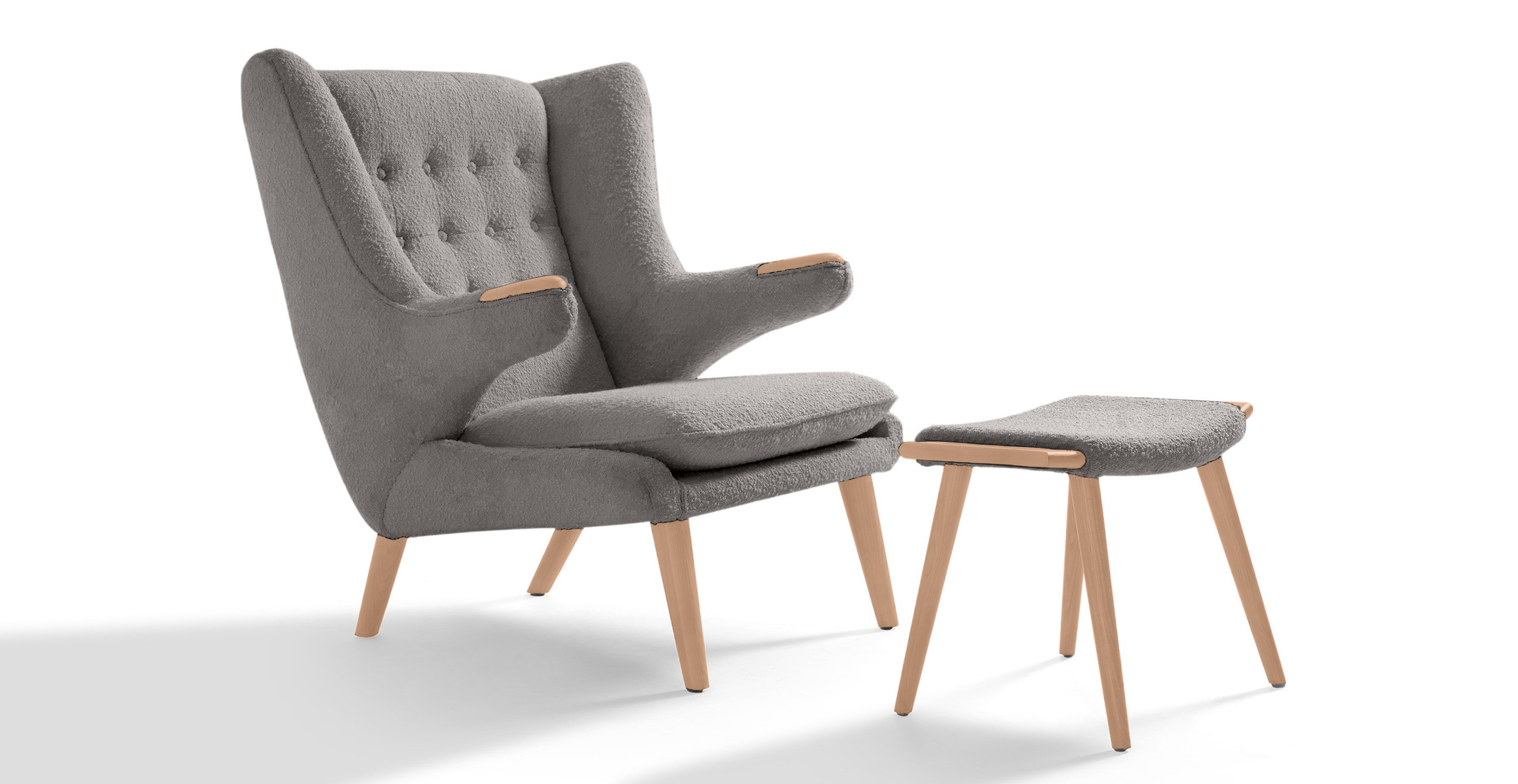 Papa Bear Chair & Ottoman - Natural -  Boucle Gray Boucle
