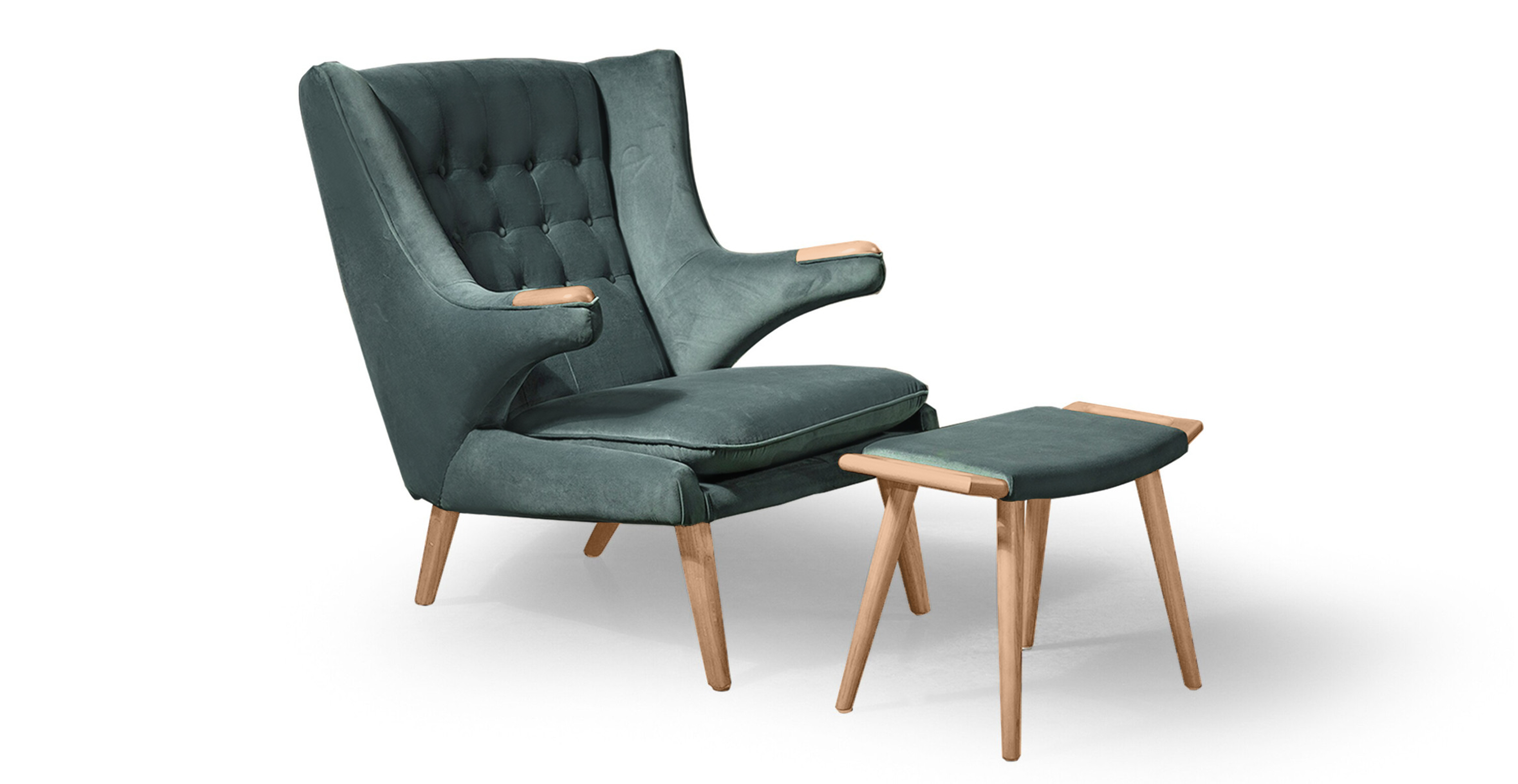 Papa Bear Chair & Ottoman - Natural - Velvet Neptune Velvet