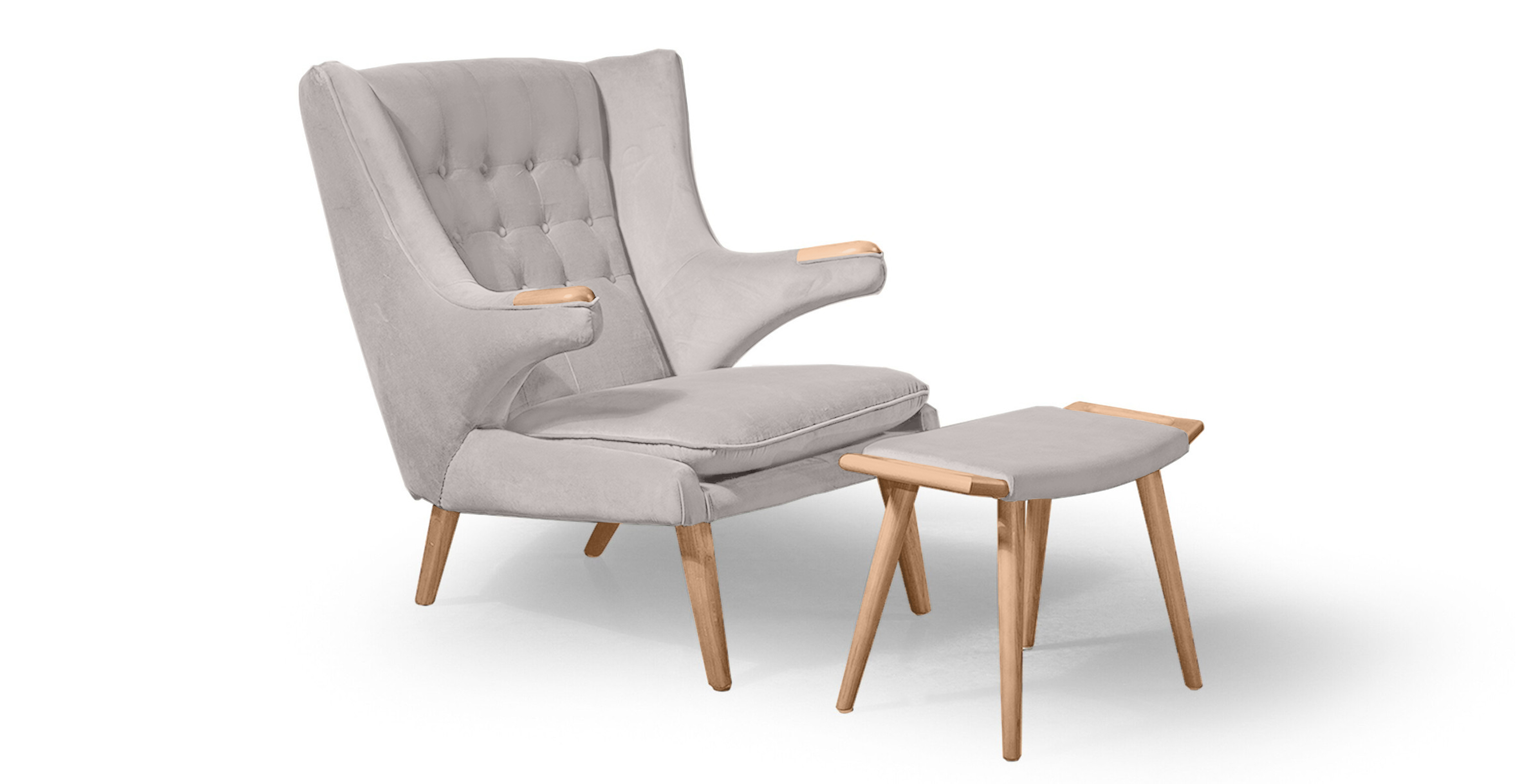Papa Bear Chair & Ottoman - Natural - Velvet Light Gray Velvet