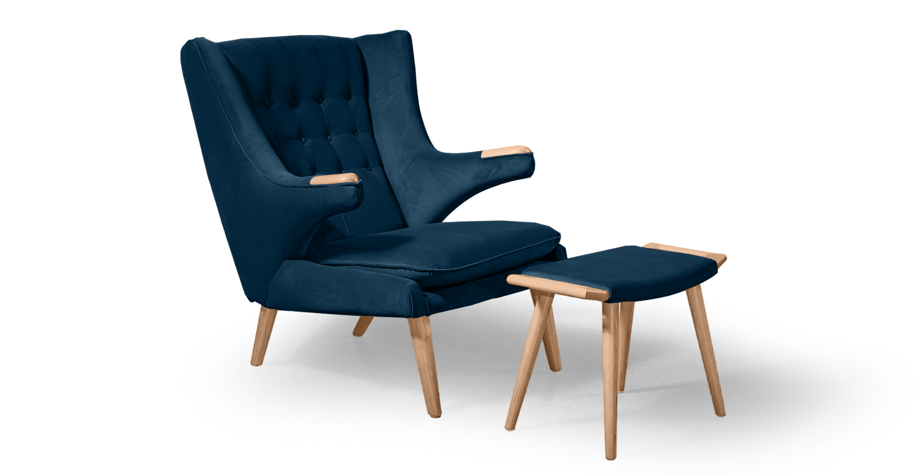 Papa Bear Chair & Ottoman - Natural - Velvet Royal Blue Velvet