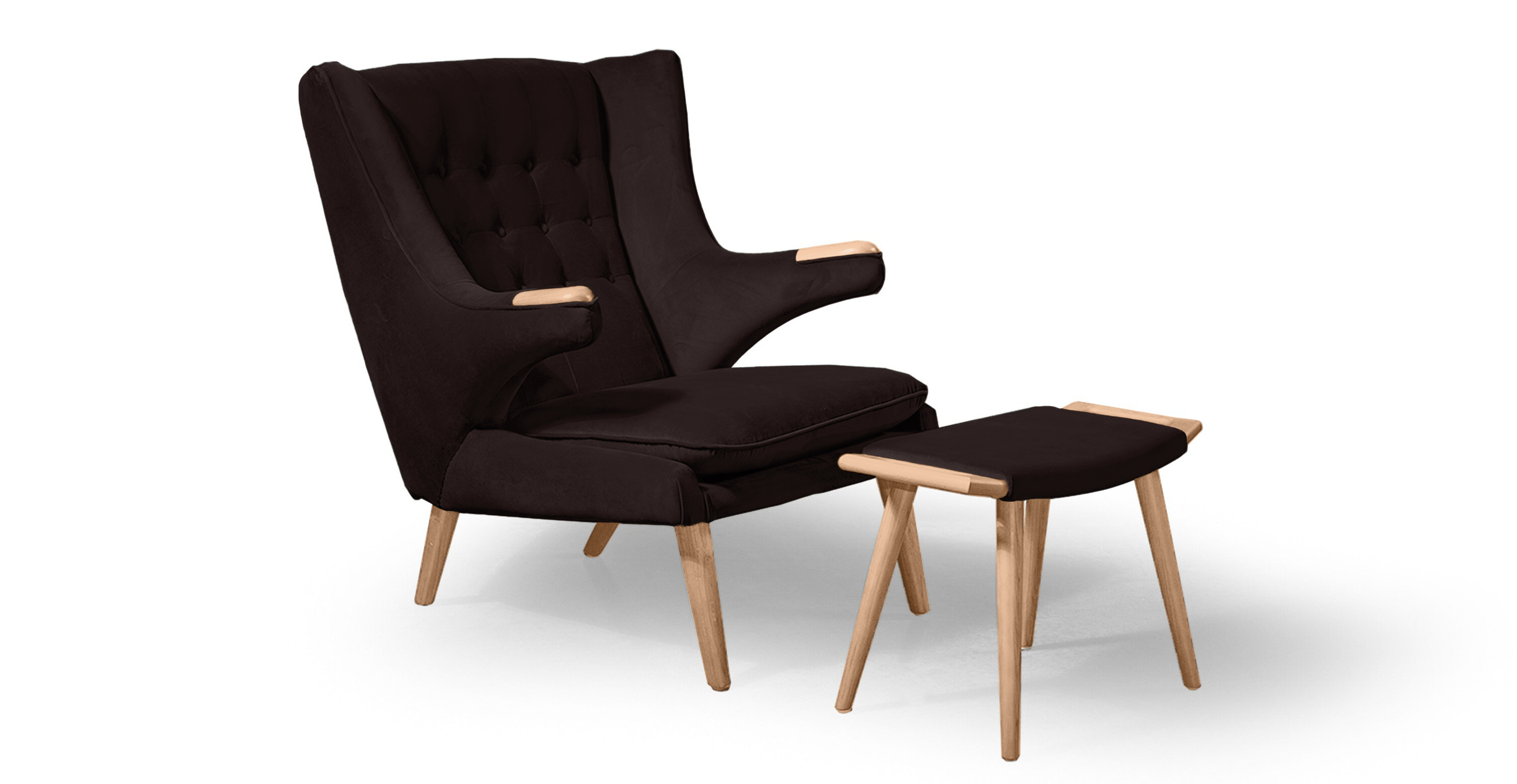 Papa Bear Chair & Ottoman - Natural - Velvet Brown Velvet