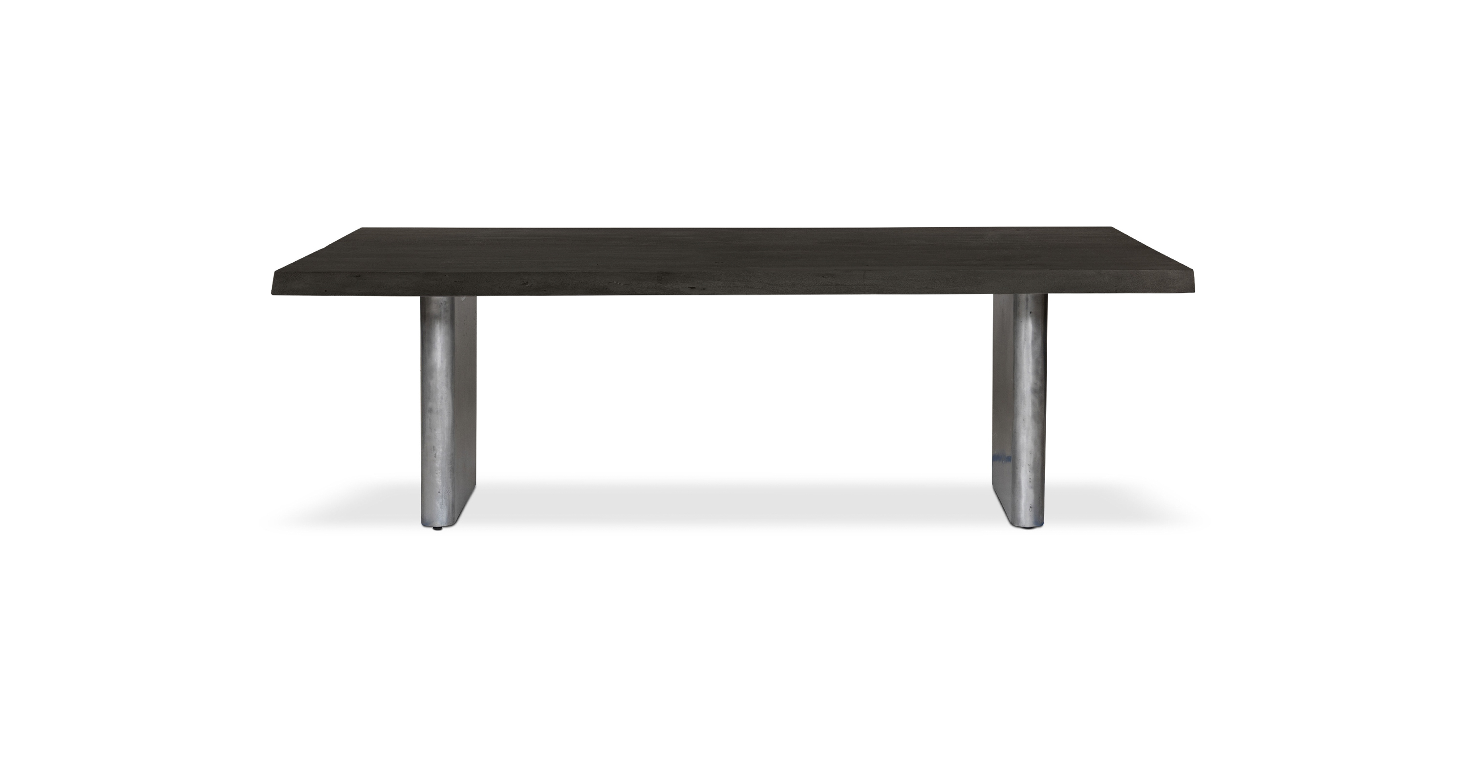 Flatbush Live Edge Hardwood Modern Dining Table -  WOOD TOP AND ANTIQUE NICKEL BASE Ebonized 79"