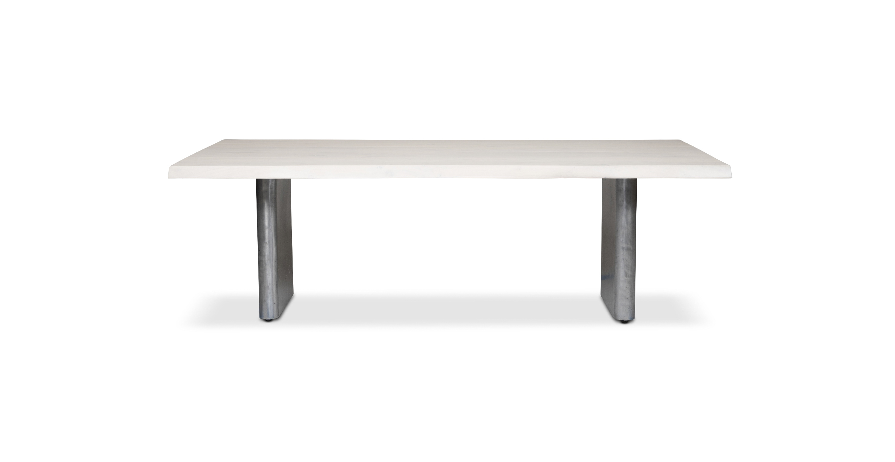 Flatbush Live Edge Hardwood Modern Dining Table -  WOOD TOP AND ANTIQUE NICKEL BASE White Wash 79"