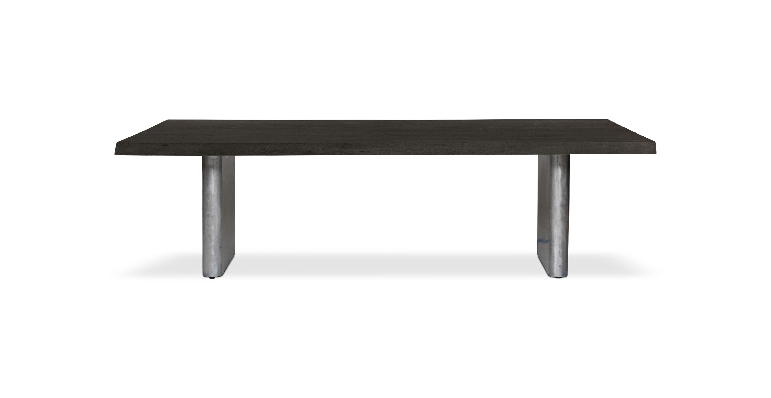 Flatbush Live Edge Hardwood Modern Dining Table -  WOOD TOP AND ANTIQUE NICKEL BASE Ebonized 92"