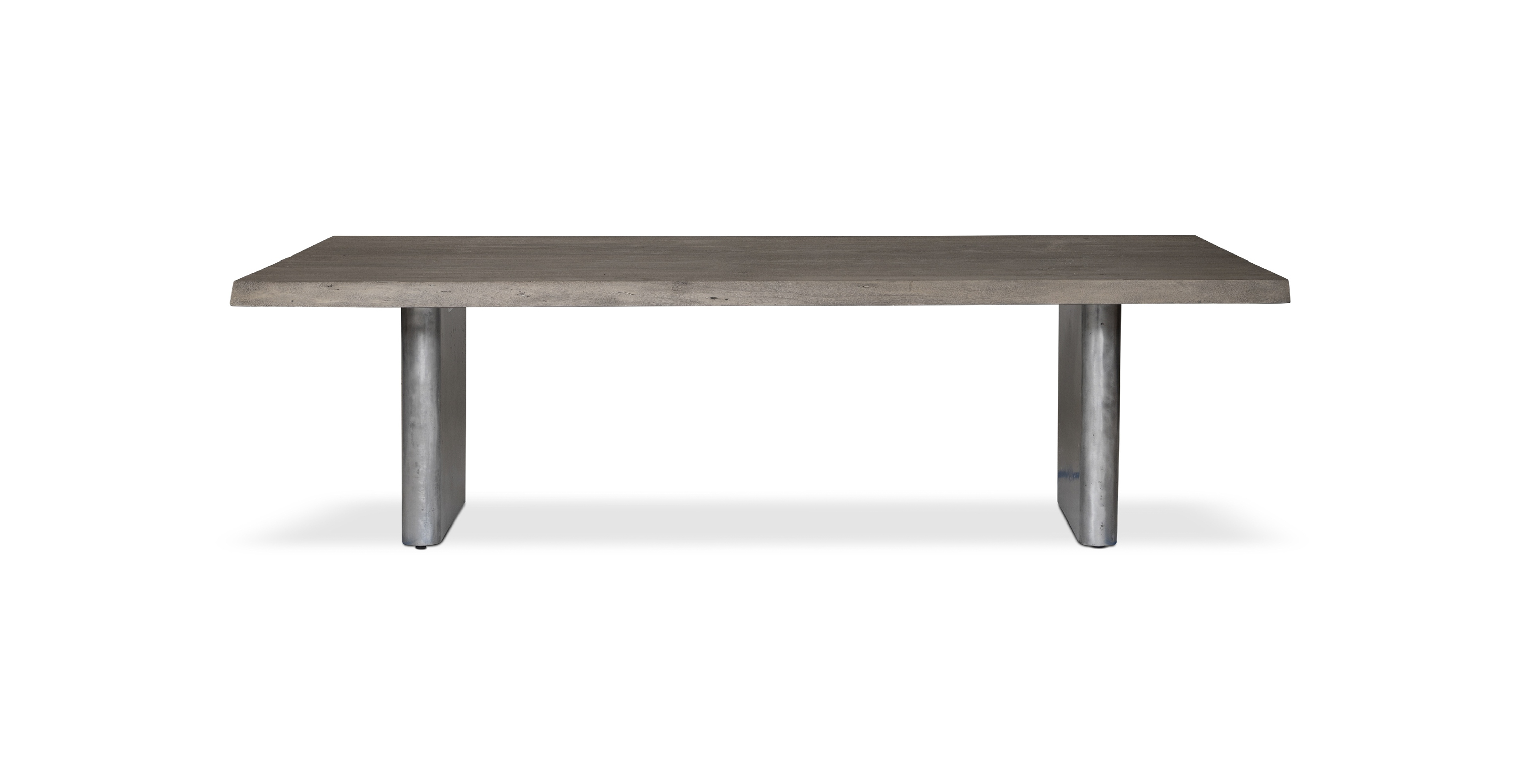 Flatbush Live Edge Hardwood Modern Dining Table -  WOOD TOP AND ANTIQUE NICKEL BASE Sandblasted Grey 92"