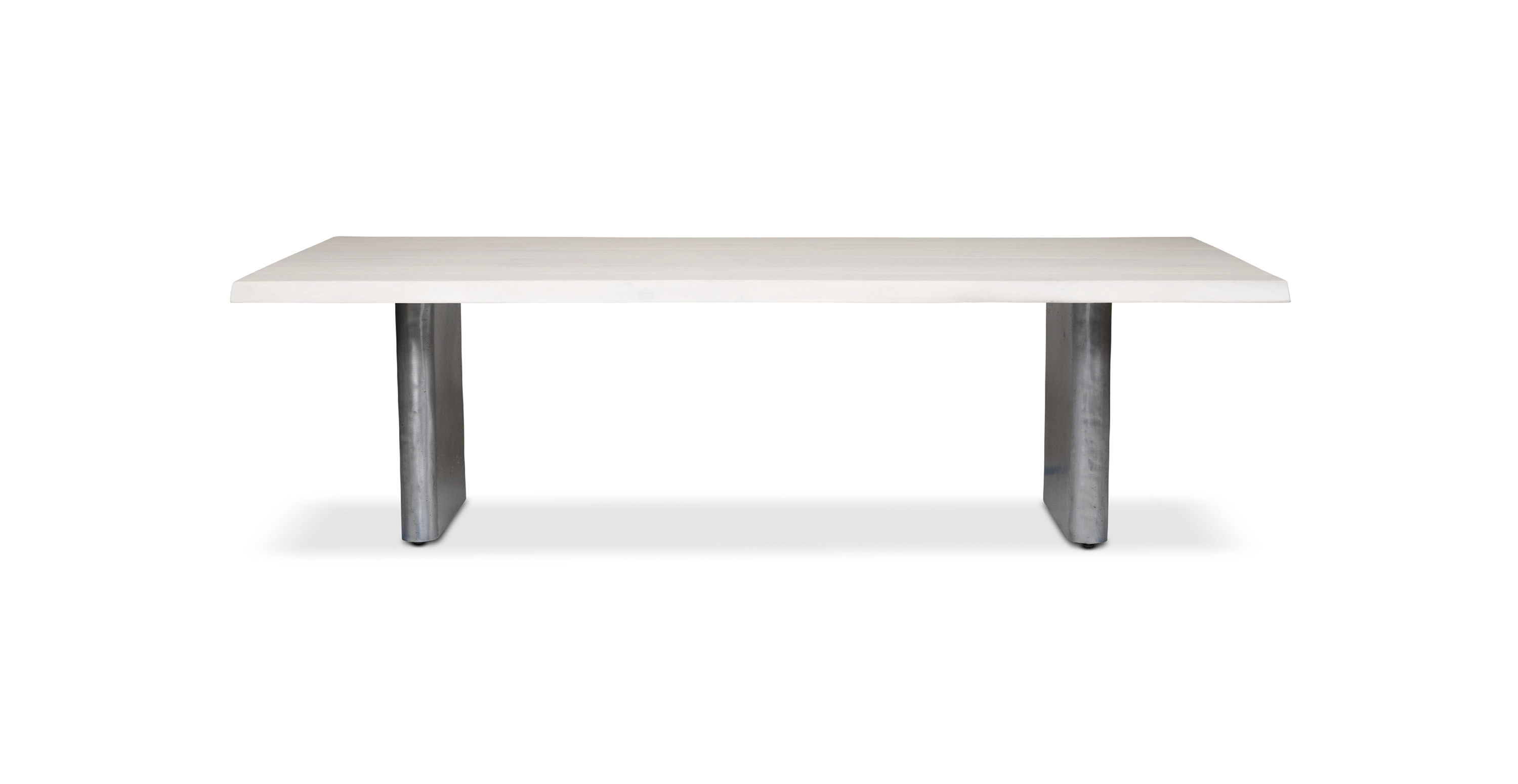 Flatbush Live Edge Hardwood Modern Dining Table -  WOOD TOP AND ANTIQUE NICKEL BASE White Wash 92"