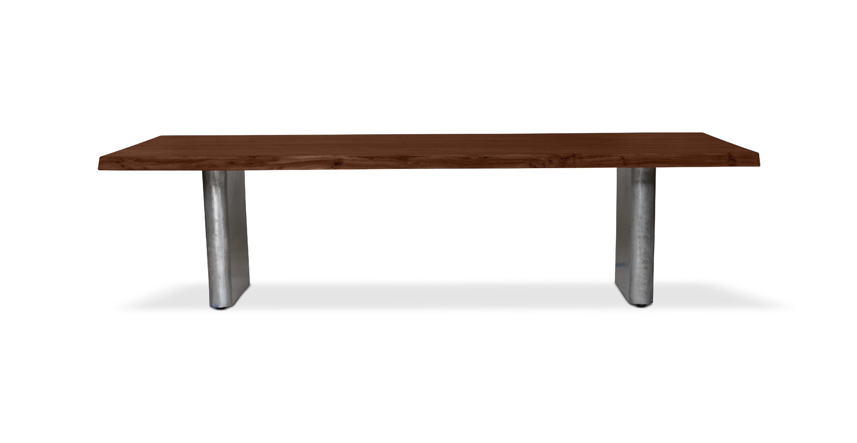 Flatbush Live Edge Hardwood Modern Dining Table -  WOOD TOP AND ANTIQUE NICKEL BASE Americano 116"