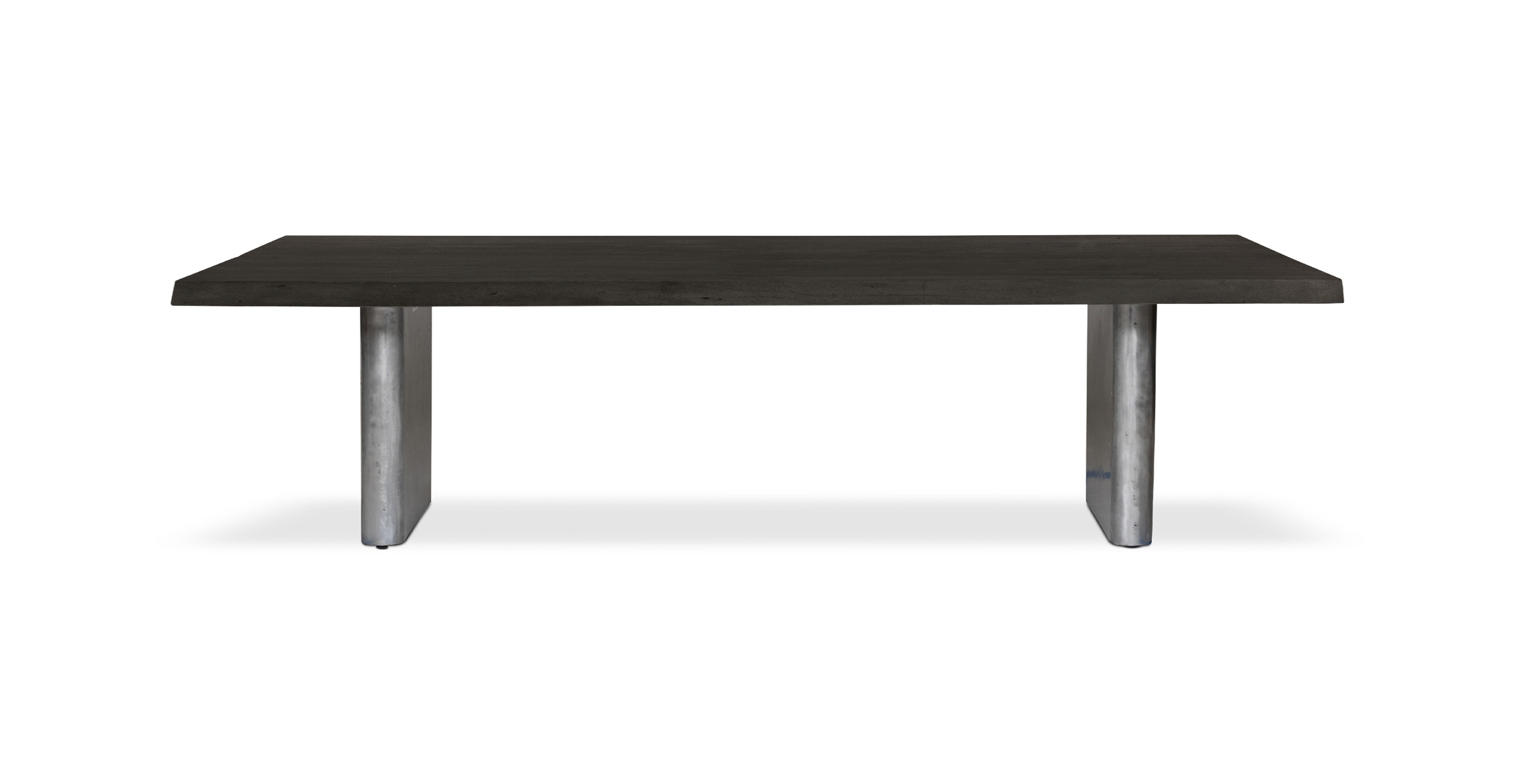 Flatbush Live Edge Hardwood Modern Dining Table -  WOOD TOP AND ANTIQUE NICKEL BASE Ebonized 116"