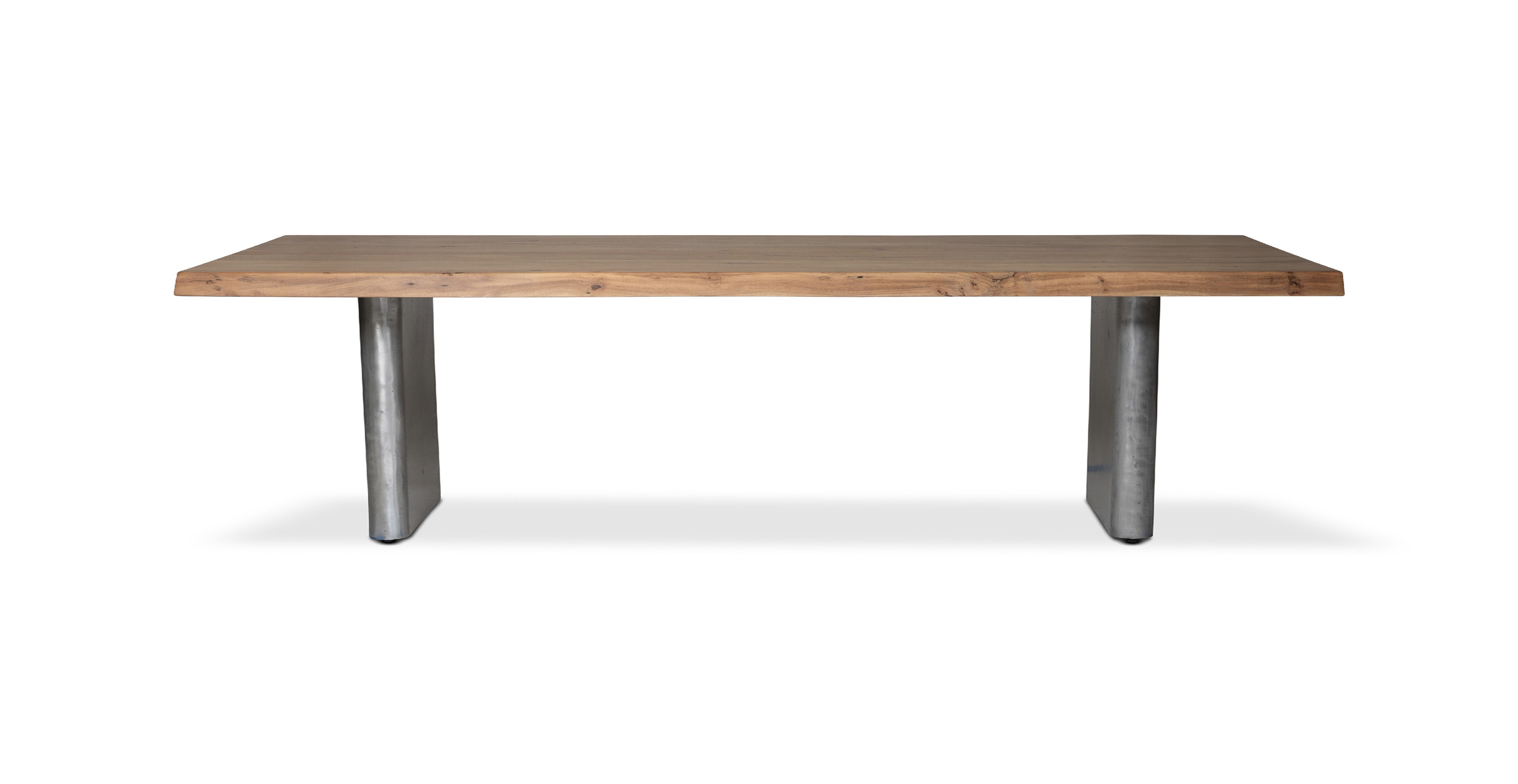 Flatbush Live Edge Hardwood Modern Dining Table -  WOOD TOP AND ANTIQUE NICKEL BASE Teak 116"