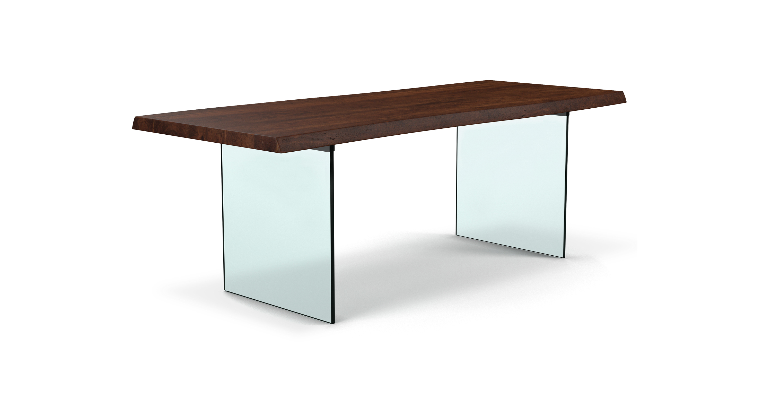 Flatbush Clear Glass Base Modern Dining Table -  Wood Top And Clear Glass Base Americano 79"