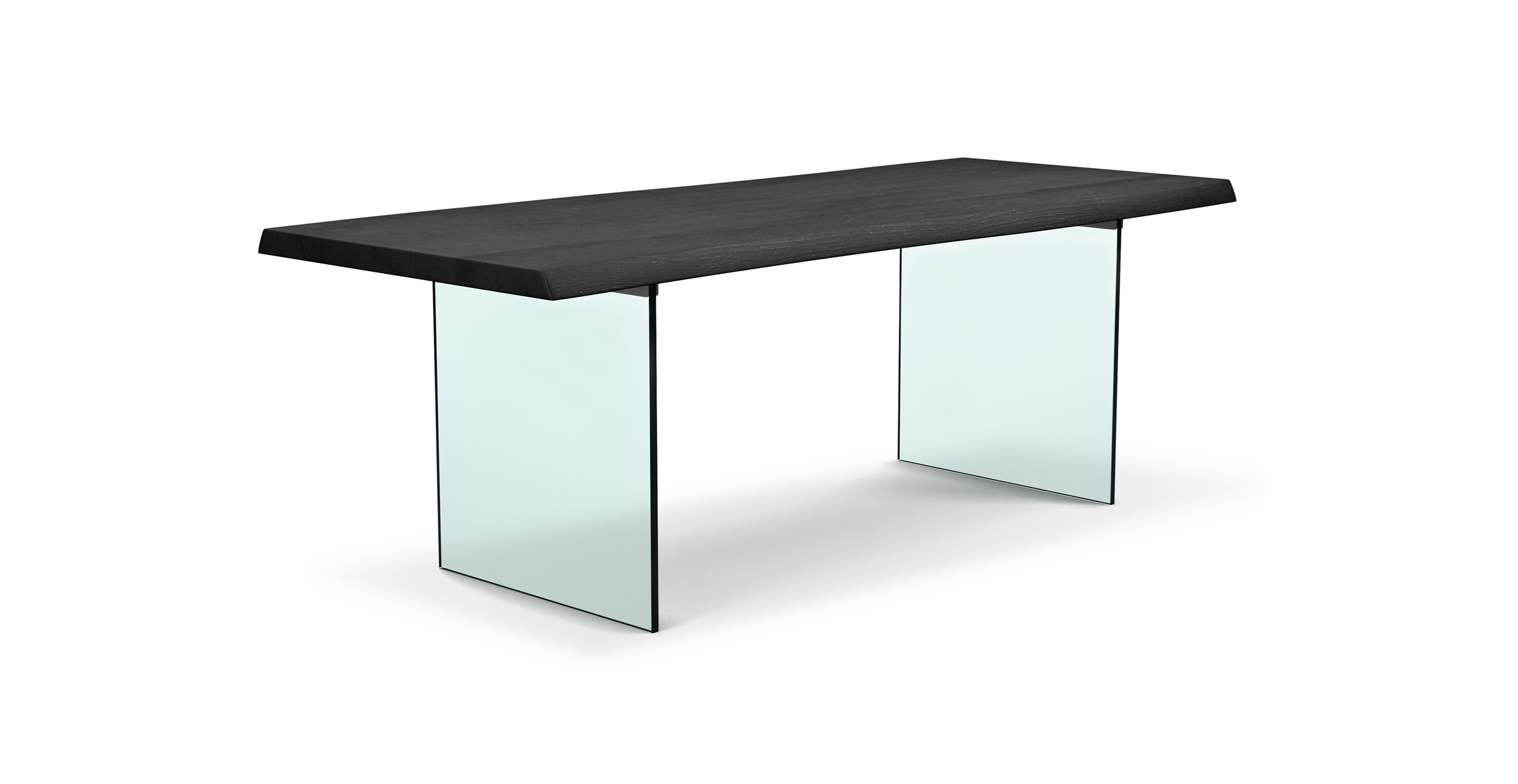 Flatbush Clear Glass Base Modern Dining Table -  Wood Top And Clear Glass Base Ebonized 79"