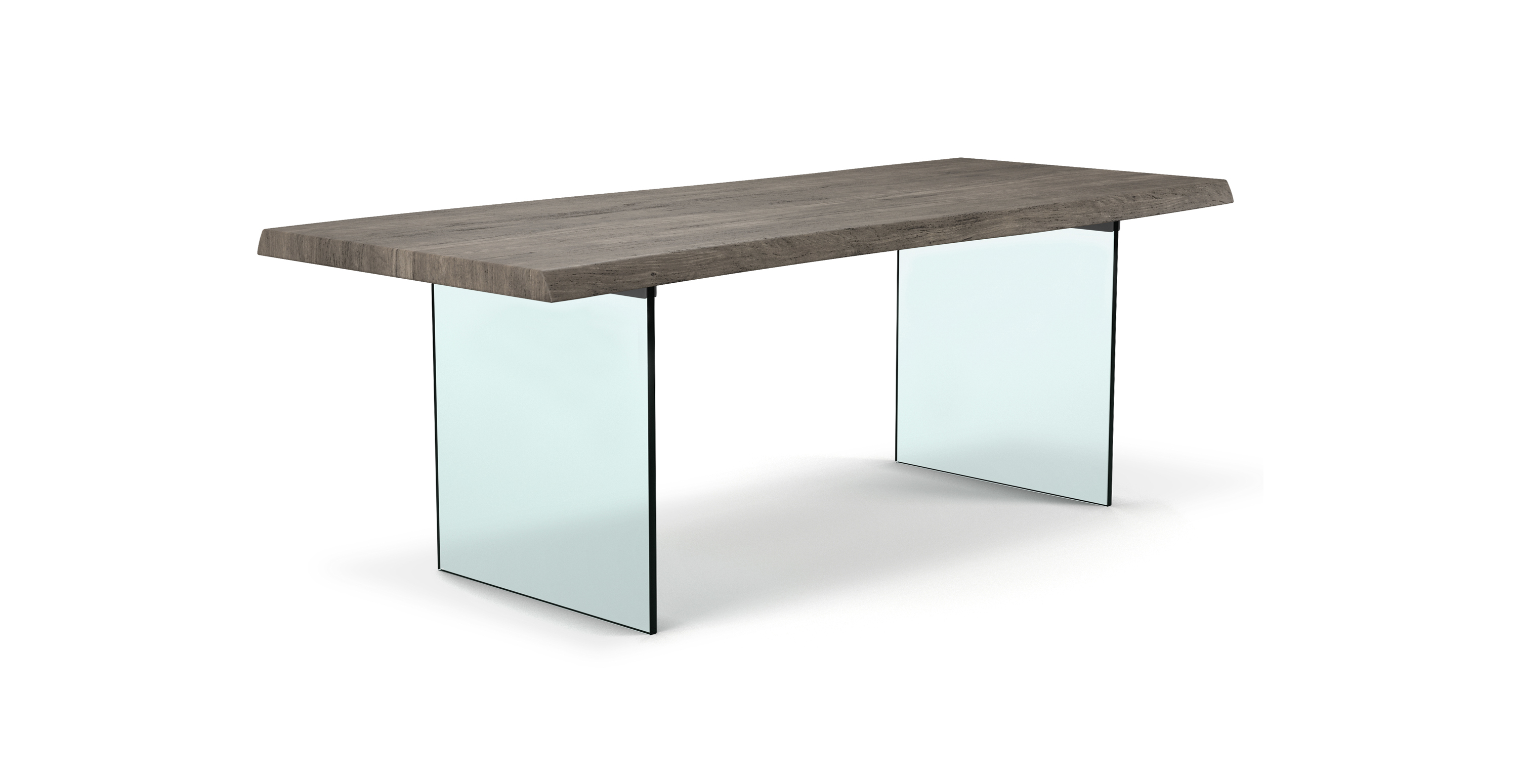 Flatbush Clear Glass Base Modern Dining Table -  Wood Top And Clear Glass Base Sandblasted Grey 79"