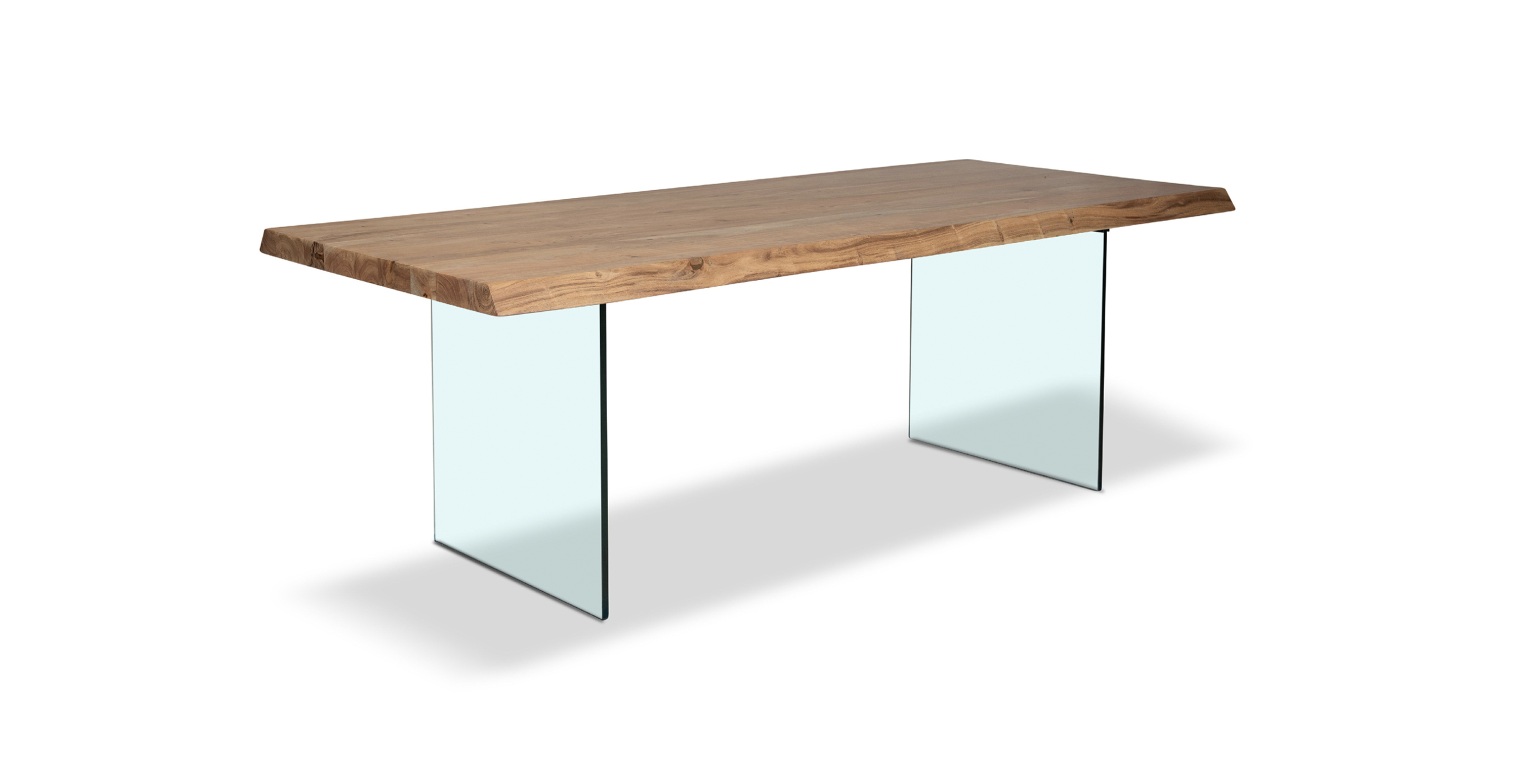 Flatbush Clear Glass Base Modern Dining Table -  Wood Top And Clear Glass Base Teak 79"