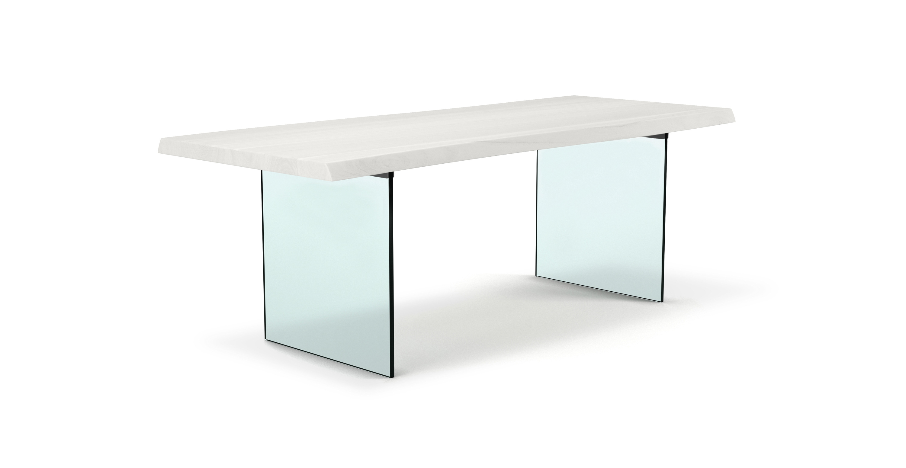 Flatbush Clear Glass Base Modern Dining Table -  Wood Top And Clear Glass Base White Wash 79"