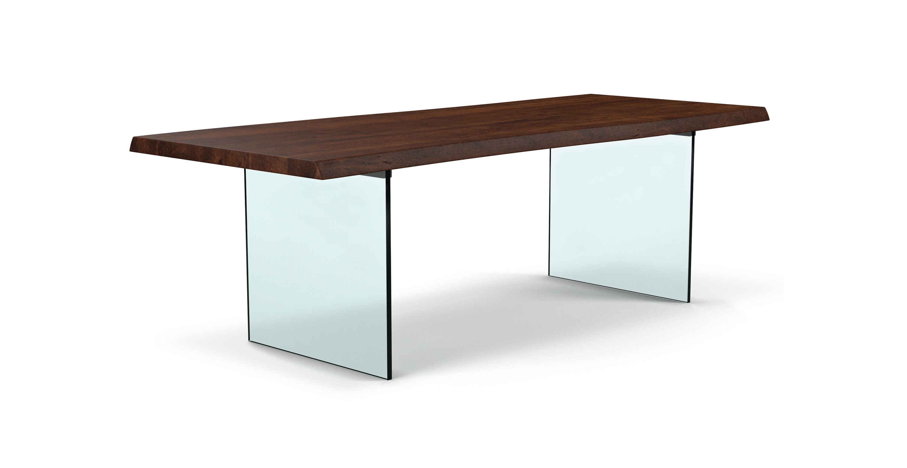 Flatbush Clear Glass Base Modern Dining Table -  Wood Top And Clear Glass Base Americano 92"