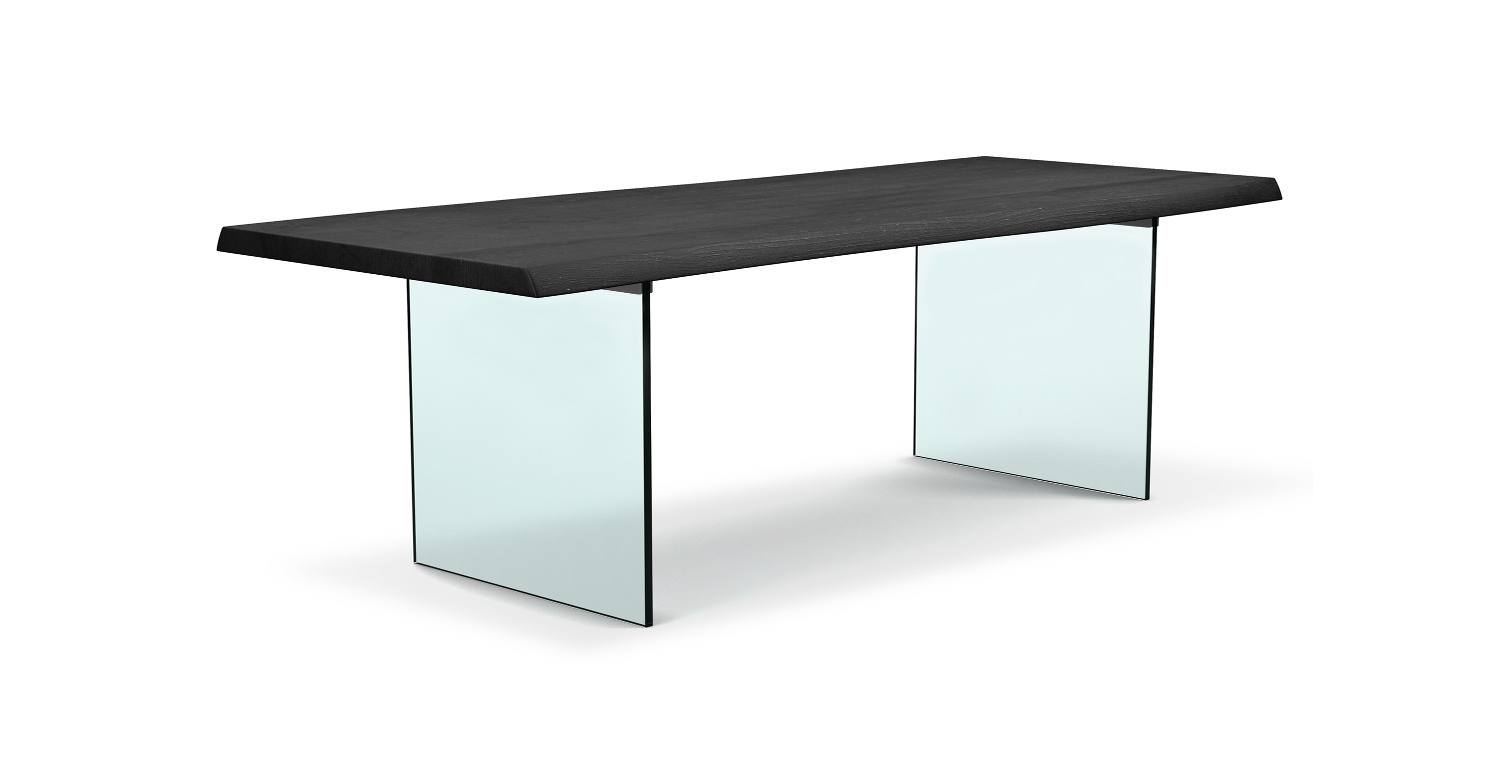 Flatbush Clear Glass Base Modern Dining Table -  Wood Top And Clear Glass Base Ebonized 92"