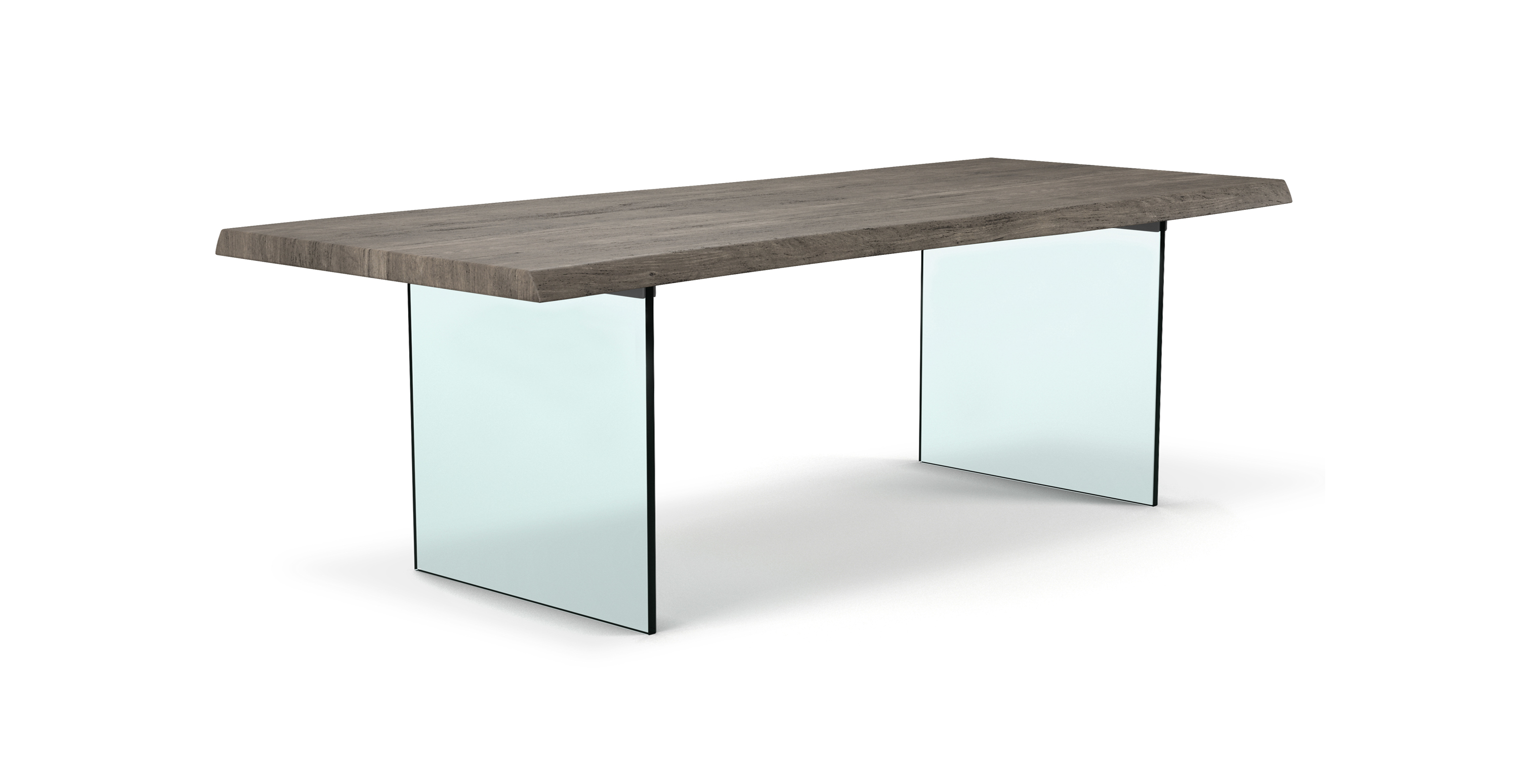 Flatbush Clear Glass Base Modern Dining Table -  Wood Top And Clear Glass Base Sandblasted Grey 92"