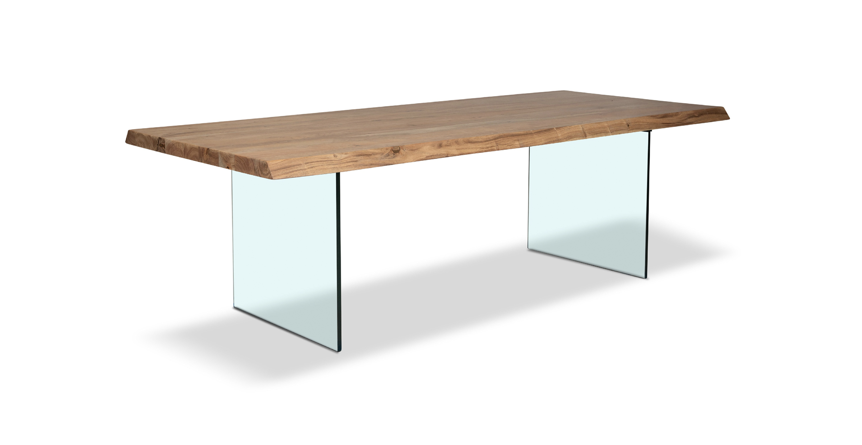 Flatbush Clear Glass Base Modern Dining Table -  Wood Top And Clear Glass Base Teak 92"