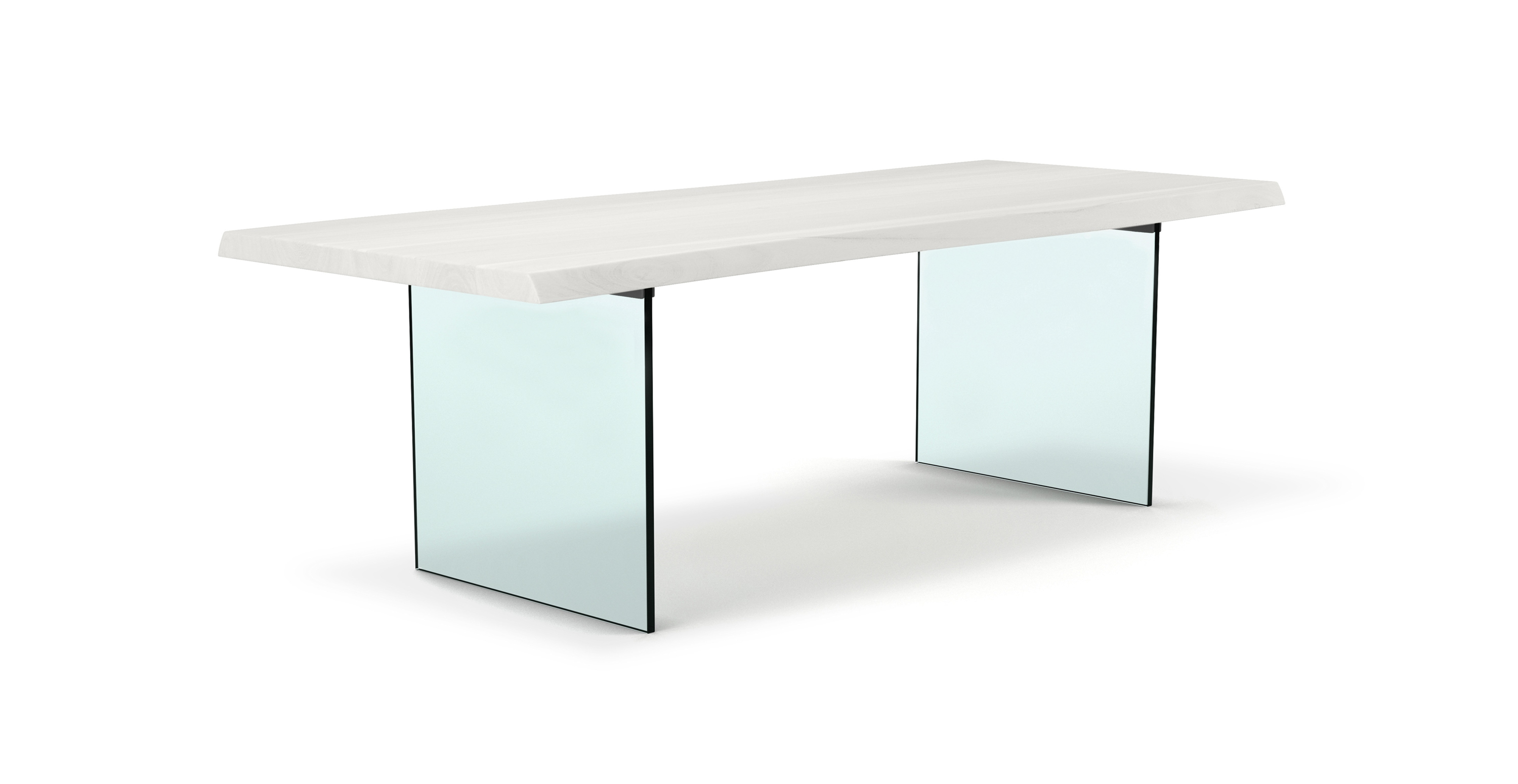 Flatbush Clear Glass Base Modern Dining Table -  Wood Top And Clear Glass Base White Wash 92"