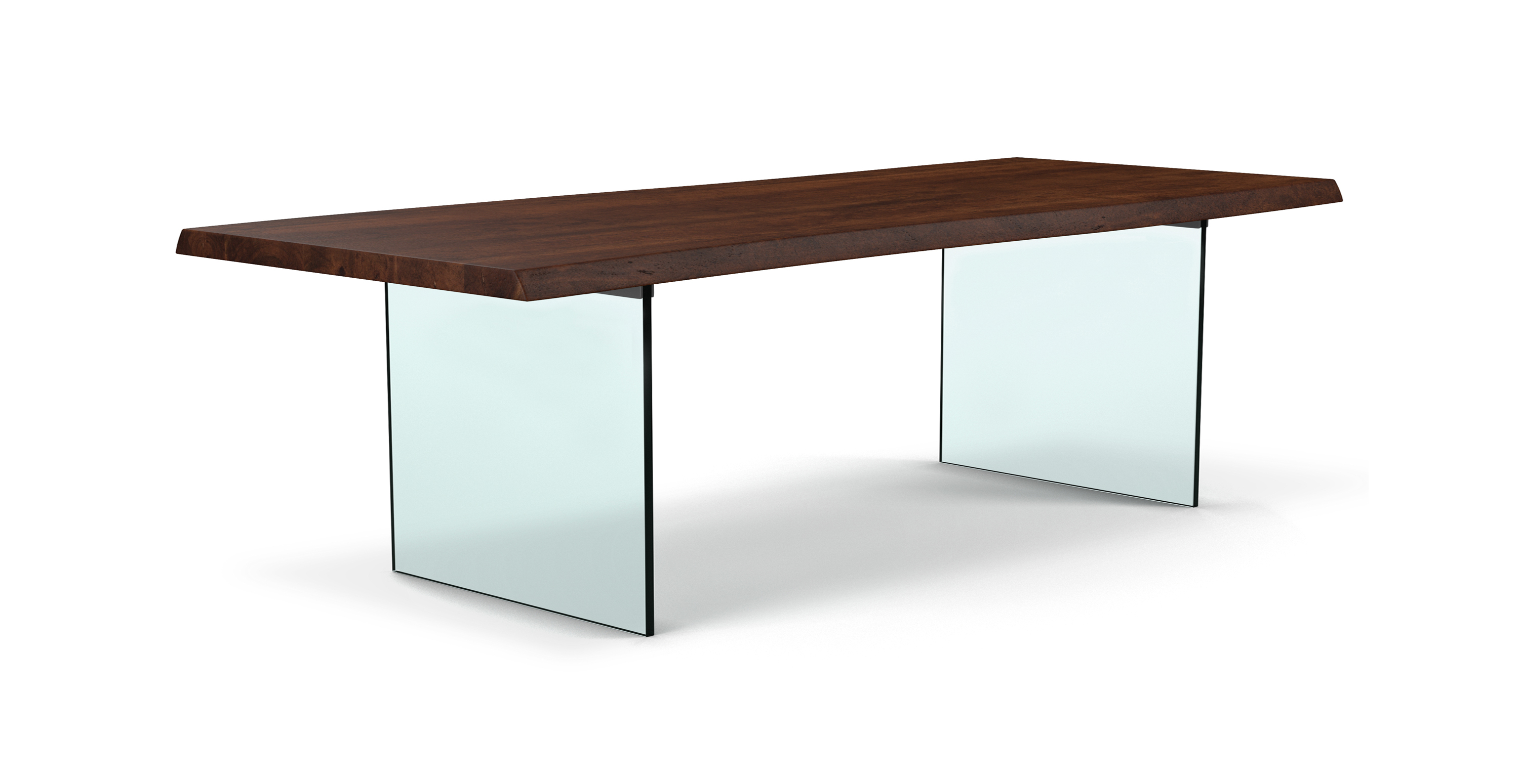 Flatbush Clear Glass Base Modern Dining Table -  Wood Top And Clear Glass Base Americano 116"